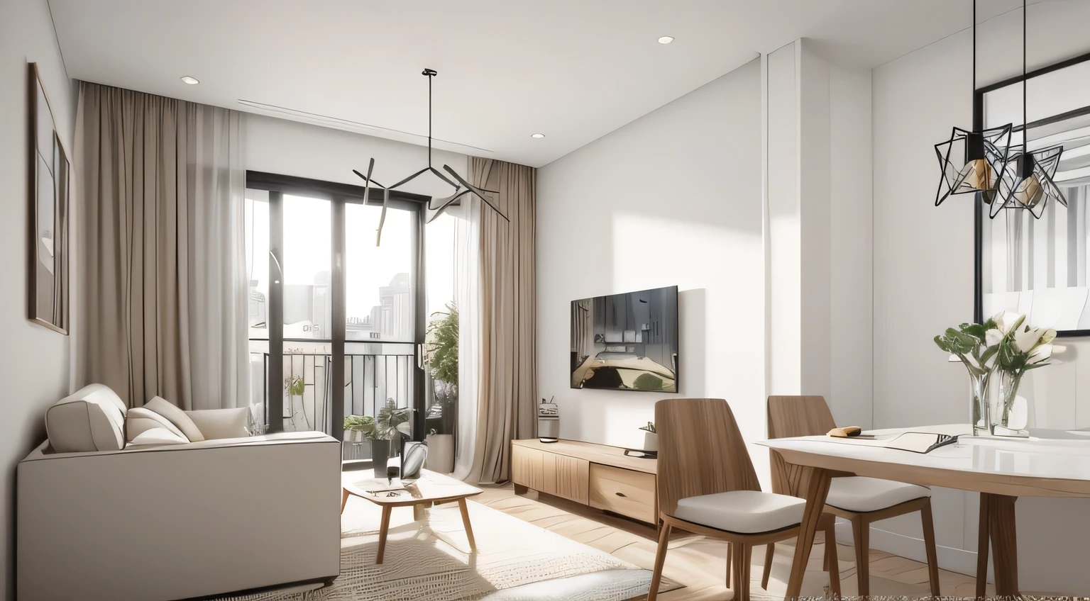 “best quality,4k,8k,highres,masterpiece:1.2,ultra-detailed,realistic,photorealistic:1.37,modern room,minimal chair table,geometric design,neutral color palette,soft natural lighting,sleek lines,elegant,cosy atmosphere,smooth textures,reflection,abstract artwork,artificial plants,patterned rug,wood flooring,clean and tidy,spacious,airy environment,contemporary,minimalist,comfortable seating,table centerpiece,filled bookshelf,warm ambiance,scandinavian-inspired,large floor-to-ceiling windows,indoor plants,understated elegance,harmonious color scheme,cozy throw pillows,sleek glass windows,serene environment,ambient lighting,framed wall art,organized desk,subtle accents,uncluttered space,stylish decor”