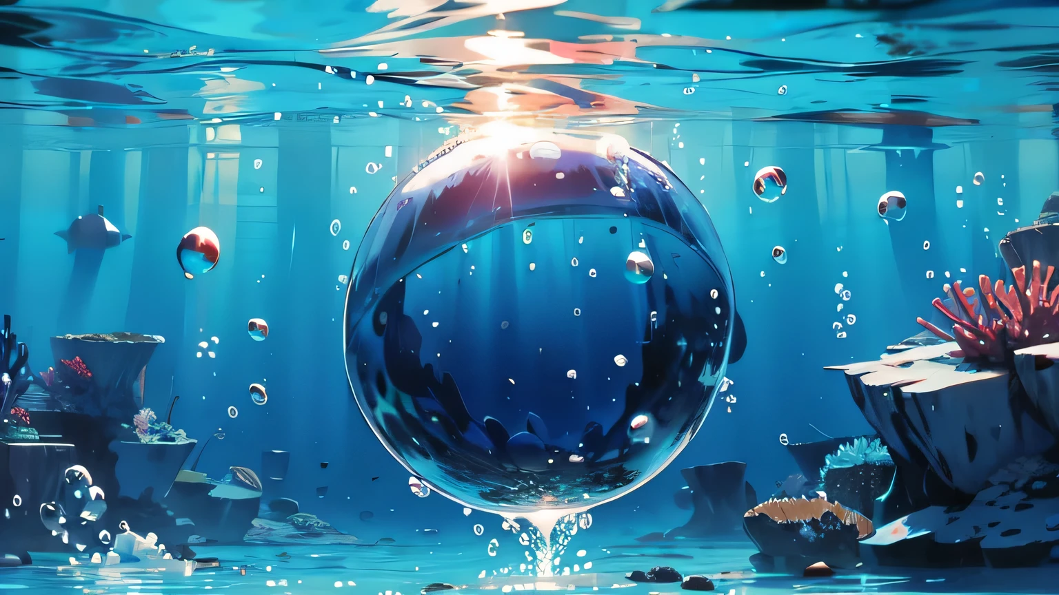 Bubbles rising from the bottom of the ocean