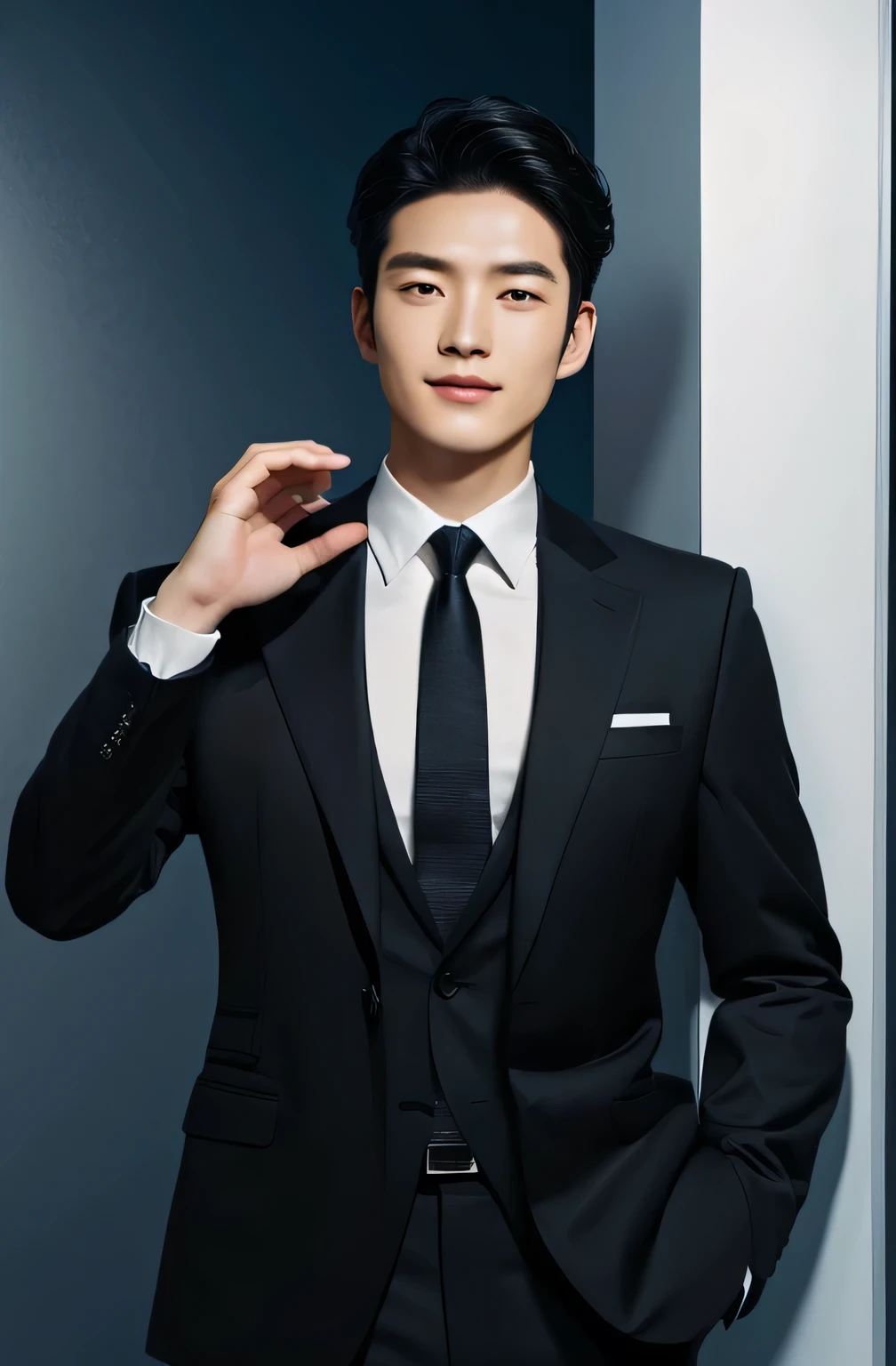 A man in a business suit,Exquisite facial features,Asian,black hair,Clear skin texture,High-definition portrayal, Official product images