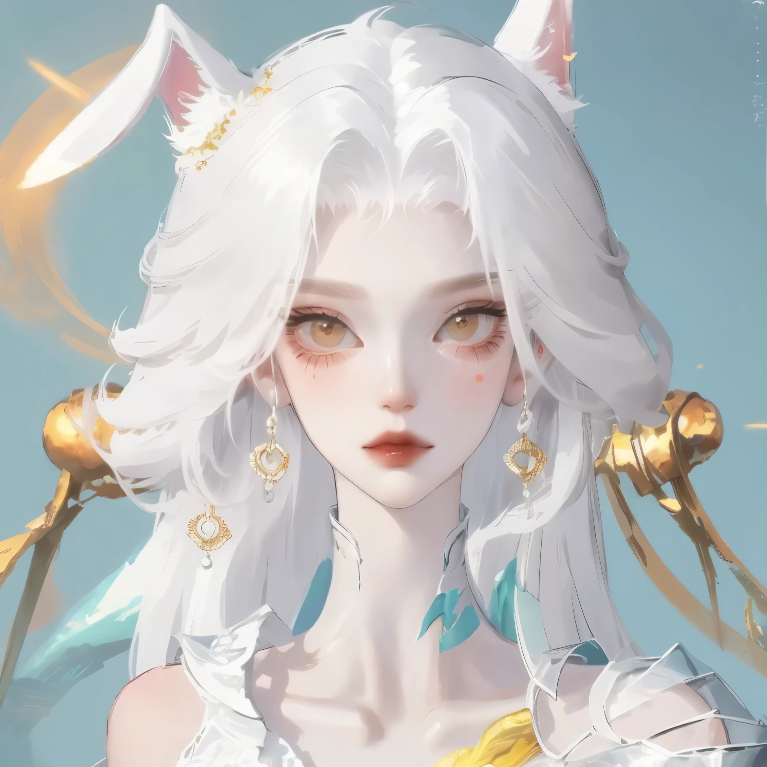 ((masterpiece, best quality)),1 Girl, Solitary, animal ears, rabbit, barefoot, skirt, sit, rabbit ears, Short sleeve, (Teasing, Shy, blush: 1.3), looking at the audience, Grass, short hair, white hair, Puff sleeves, outdoor, fluffy Short sleeve, Bangs, on the ground, whole body, animal, White Dress, Sunlight, Brown eyes, mottled Sunlight, daytime,