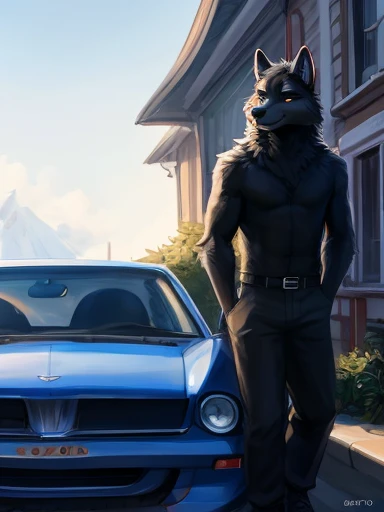 ( black furry wolf standing next to a car and a white furry wolf also next to a car Outdoors outside) , day, , sensual, detailed, uploaded to e621, beautiful and detailed portrait of an anthropomorphic , (((male))) uploaded to e621, zaush, foxovh, movie lighting, thicc, movie cover, detailed, 8k res, hires, detailed eyes, good anatomy, good perspective, towards viewer, by bebebebebe, by sicklyhypnos, by gerkk, by orf,