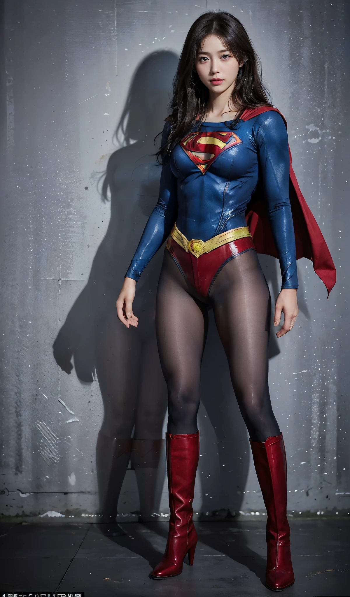 No background、(((Beautiful legs in black tights.)))、(((Legally express the beauty of your smile)))、((((Make the most of your original images)))、(((Body-hugging Supergirl costume)))、(((Supergirl Costume)))、(((Beautiful short hair)))、(((She is winking cutely.)))、(((Please wear black tights....、Wear red boots)))、((Best image quality、8k))、((highest quality、8k、masterpiece:1.3))、(((Preserve background )))、Sharp focus:1.2、Beautiful woman with perfect figure:1.4、Slim Abs:1.2、Wet body:1.5、Highly detailed face and skin texture、8k