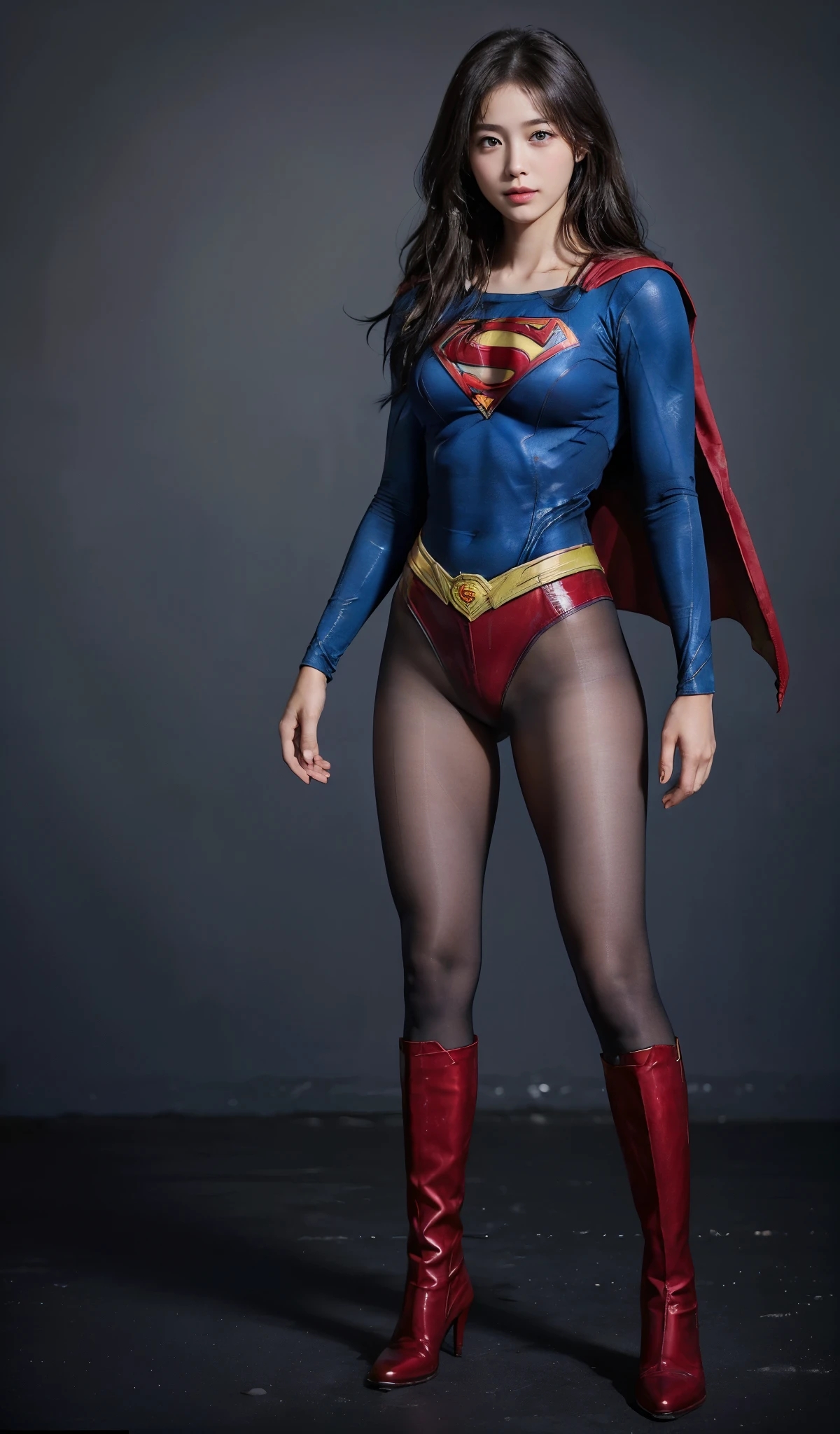 No background、(((Beautiful legs in black tights.)))、(((Legally express the beauty of your smile)))、((((Make the most of your original images)))、(((Body-hugging Supergirl costume)))、(((Supergirl Costume)))、(((Beautiful short hair)))、(((She is winking cutely.)))、(((Please wear black tights....、Wear red boots)))、((Best image quality、8k))、((highest quality、8k、masterpiece:1.3))、(((Preserve background )))、Sharp focus:1.2、Beautiful woman with perfect figure:1.4、Slim Abs:1.2、Wet body:1.5、Highly detailed face and skin texture、8k