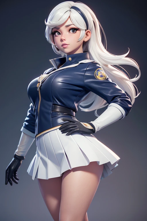 de cerca, 1 chica, marineros, Tsukino Usaki, (uniforme marinero senshi:1.2), (ojos aguamarina:0.9), pelo rubio, pelo medio, wedge skirt, mejor calidad, pendientes, obra maestra, high resolution, detalles intrincados, (realista)), Photography, (blanco elbow gloves:1.1), joyas, pechos medianos, cuerpo completoesbiano, dynamic background, dynamic pose, blanco,3d,c4d,renderizado por octanaje
