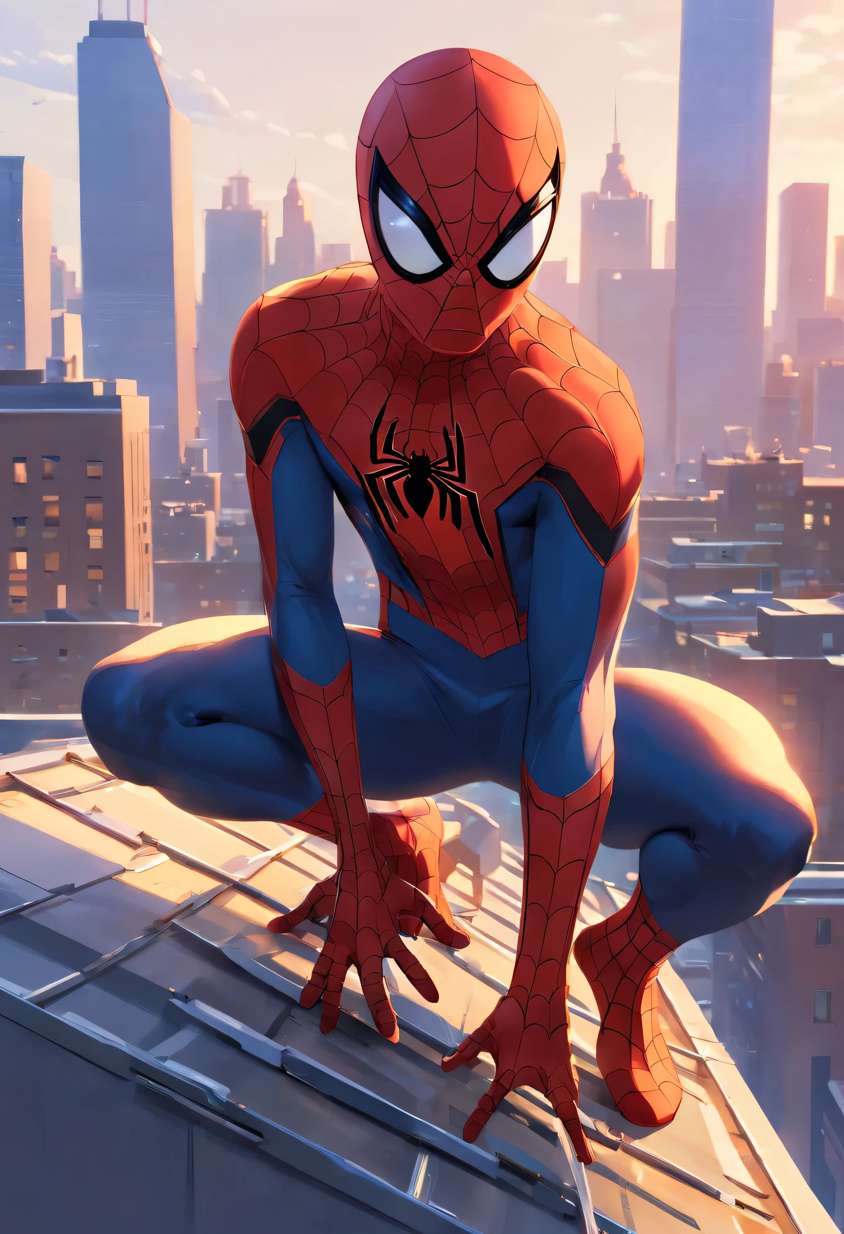 Spider - Hombre de traje parado sobre un techo con una ciudad al fondo, Pedro Lucia, Spiderman, Spiderman, Retrato do Spiderman, hq 4k papel de parede, Very detailed spider - Man, Peter Parker como Spider-Man, Estilo futurista Spiderman, renderizado 8k", primer plano medio ( Mcu ), Spiderman, Tendencias en ArtStation 4K, arte cg