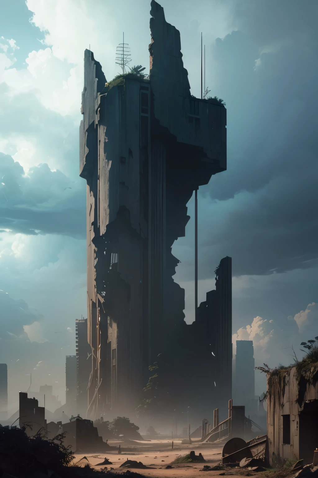 (melhor qualidade,4k,8K,high resolution,Obra de arte:1.2),ultra-detalhado,(realista,photorealista,photo-realista:1.37),velho gigante mecha desabou em uma montanha,paisagem aberta de grama verde,metal armor,covered vegetation,ferrugem envelhecida,decaying structure,tamanho enorme,crumbling rocks,twisted mechanical parts,intemperizado e desgastado,Post-apocalyptic atmosphere,pieces of broken machinery scattered around,dramatic clouds in the sky,distant city ruins,Hints of an abandoned civilization,ar empoeirado,tons terrosos,aura sinistra,escala impressionante,profundezas sombrias,ominous fog forming,Solemn silence,grama varrida pelo vento,antena ligeiramente dobrada,dilapidated control panels,placas de armadura amassadas,faded insignias,futuristic design with retro elements,cantos escuros e fendas,relic of a bygone era,strong sunlight streaming through the clouds,heavy and solid construction,elongated limb joints,vegetation recovering the mechanical monstrosity.