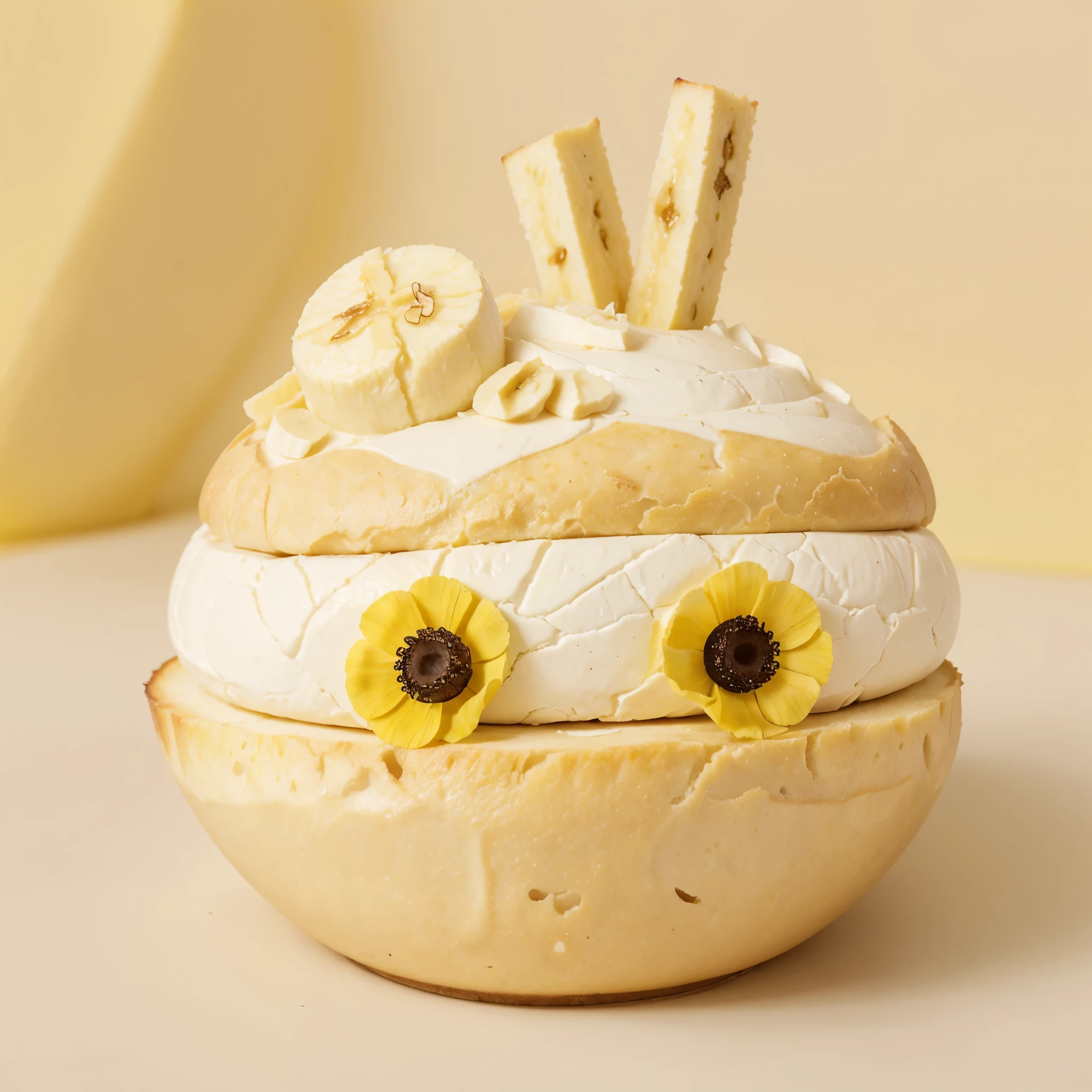 I want you to make a logo poppy with a cheese and banana and the logo name is "PoNACHE" and make it looks delicious and then the logo is beautiful and modern and look interesting and use pastel colors like light brown, soft yellow and white