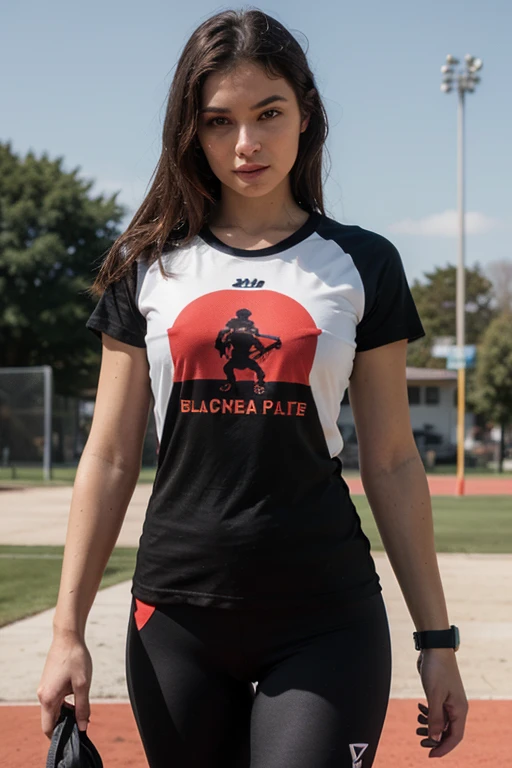 a sport t shirt black, white and red for women mock up