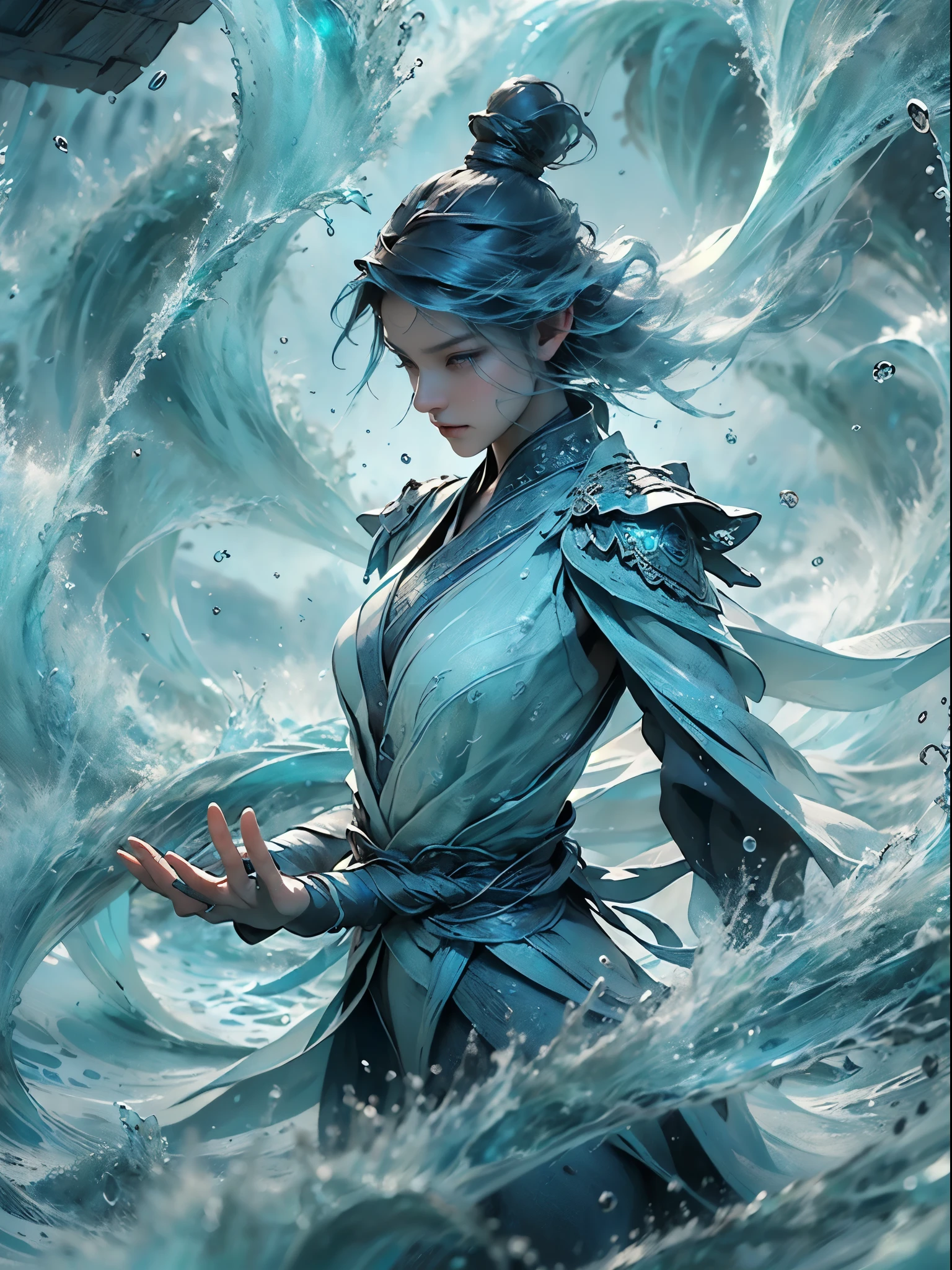 ((best quality)), ((masterpiece)), (detailed), (Practical), (Official Art), (extremely detailed CG unity 8k wallpaper), (Water Magic:1.2), (manipulate water:1.1), (element control:1.2), (Beautiful movements:1.1), (aquatic beauty:1.2), (Mysterious Power:1.2), (Calm expression:1.1), (flowing tide:1.2), (Sparkling water drops:1.2), (Charming aura:1.1), (magic spell:1.2), (Ripples:1.2), (magnificent water formation:1.1), (Emerge from water vortex:1.2), (Resonate with nature:1.2), (command element:1.2), (translucent veil:1.1), (Wisdom and Power:1.2), (glamor vortex:1.2), (glowing water glyph:1.1), (Harmony with the sea:1.2), (Mysterious origins:1.2), (Harmony and balance:1.1), (the power of calm:1.2), (a fascinating spectacle:1.2), (Immerse yourself in liquid magic:1.1), (embrace her destiny:1.2)