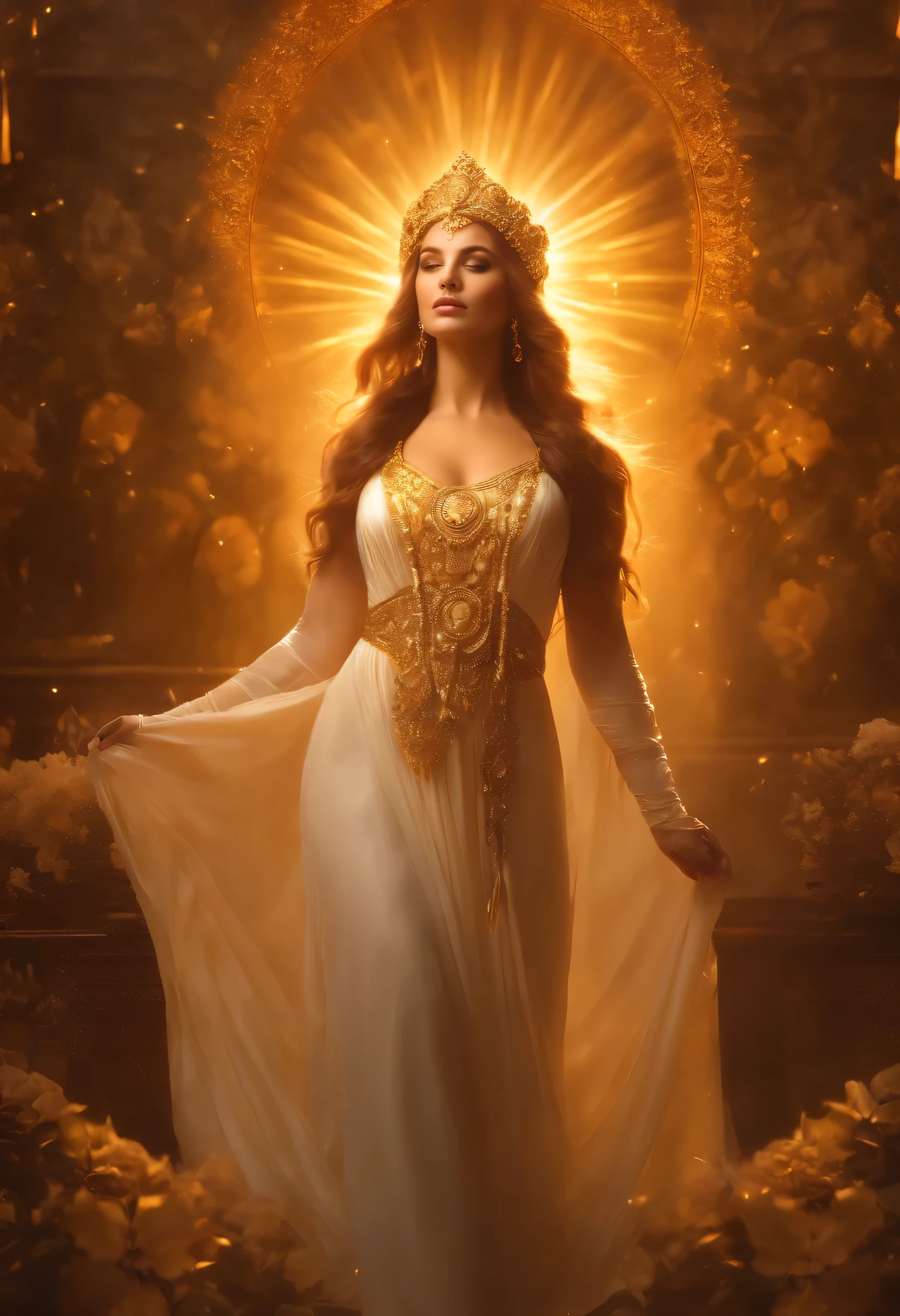Beautiful goddess surrounded by divine golden light.