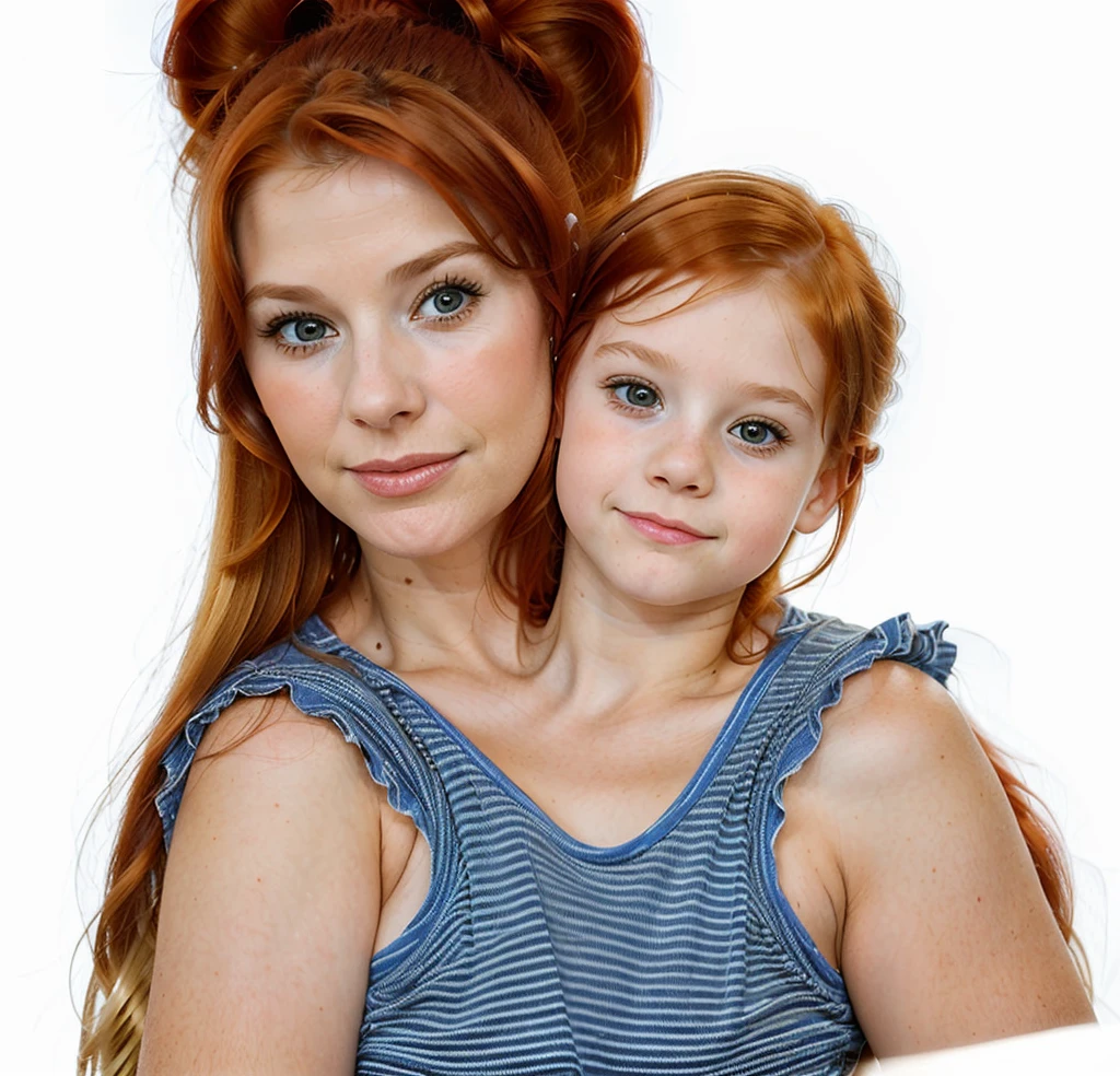 2heads, (mom and daughter:1.5), (one head adult:1.5), (one head young :1.5), (one redhead and one blonde:1.5)