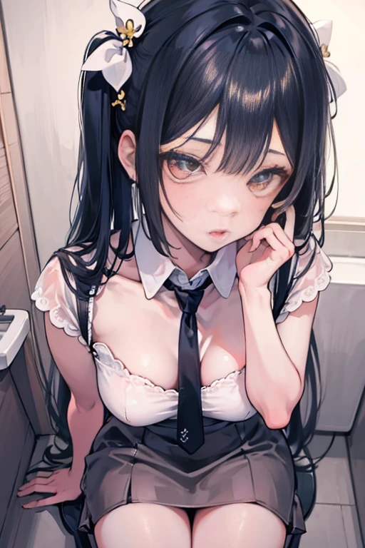 Beautiful young woman, long hair, golden eyes, gorgeous face, (detailed face: 1.4), whole body,Sit on the toilet,Girl trembling with sexual climax,Browsing Caution