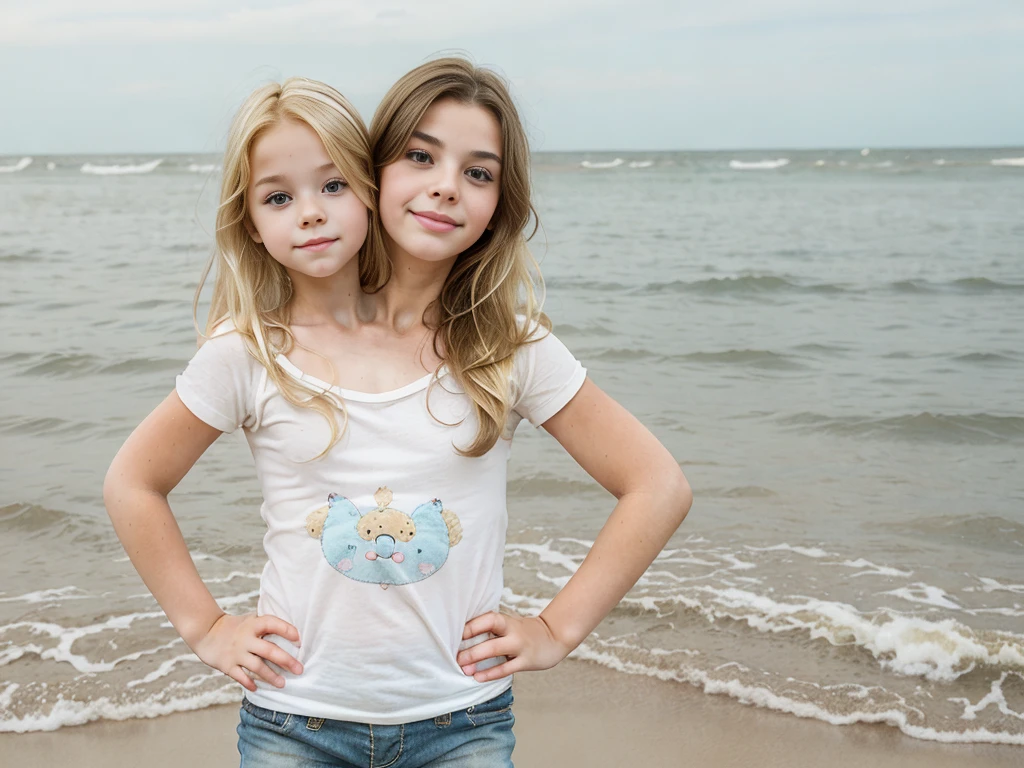 2heads, (one head young child:1.5), (one head adult:1.5), (a blonde and a brunette:1.5)