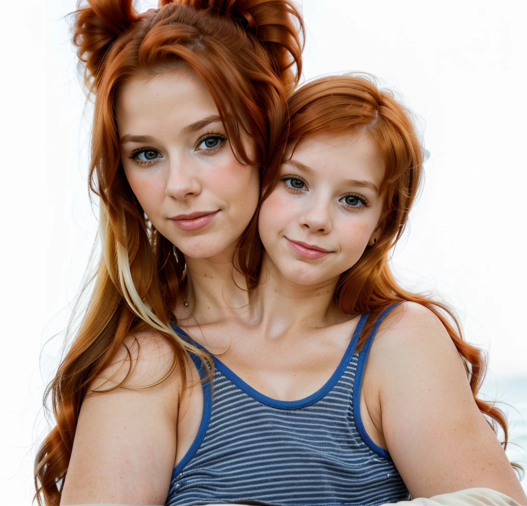 Sexy redhead woman with a daughter