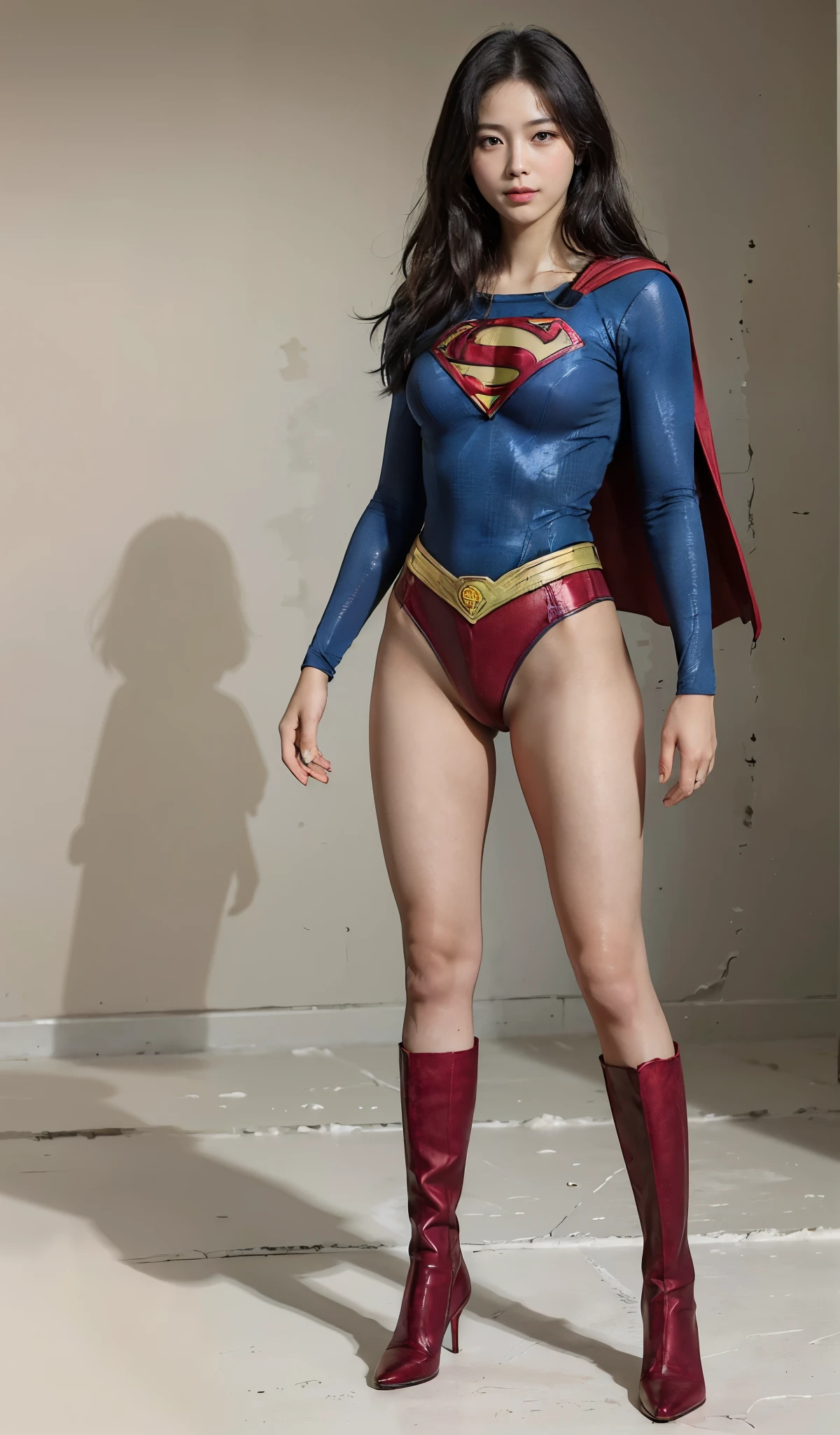 No background、(((Beautiful legs in black tights.)))、(((Legally express the beauty of your smile)))、((((Make the most of your original images)))、(((Body-hugging Supergirl costume)))、(((Supergirl Costume)))、(((Beautiful short hair)))、(((She is winking cutely.)))、(((Please wear black tights....、Wear red boots)))、((Best image quality、8k))、((highest quality、8k、masterpiece:1.3))、(((Preserve background )))、Sharp focus:1.2、Beautiful woman with perfect figure:1.4、Slim Abs:1.2、Wet body:1.5、Highly detailed face and skin texture、8k