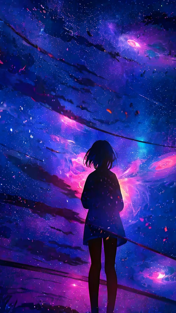 anime girl looking at the stars in the sky, girl looks at the space, anime girl with cosmic hair, cosmic skies. by makoto shinkai, anime art wallpaper 4 k, anime art wallpaper 4k, anime art wallpaper 8 k, anime wallpaper 4k, anime wallpaper 4 k, 4k anime wallpaper, anime sky, anime style 4 k