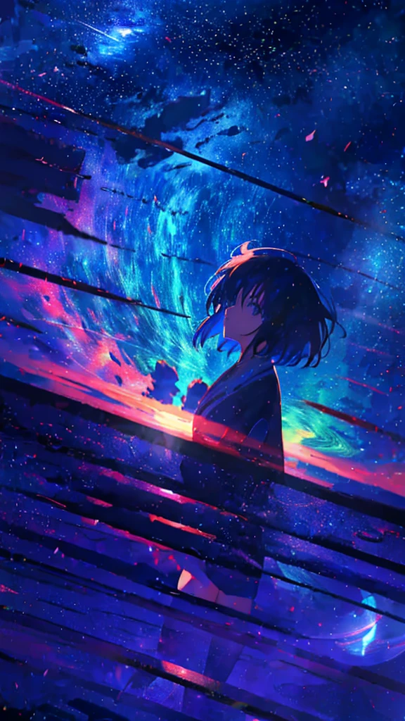 anime girl looking at the stars in the sky, girl looks at the space, anime girl with cosmic hair, cosmic skies. by makoto shinkai, anime art wallpaper 4 k, anime art wallpaper 4k, anime art wallpaper 8 k, anime wallpaper 4k, anime wallpaper 4 k, 4k anime wallpaper, anime sky, anime style 4 k