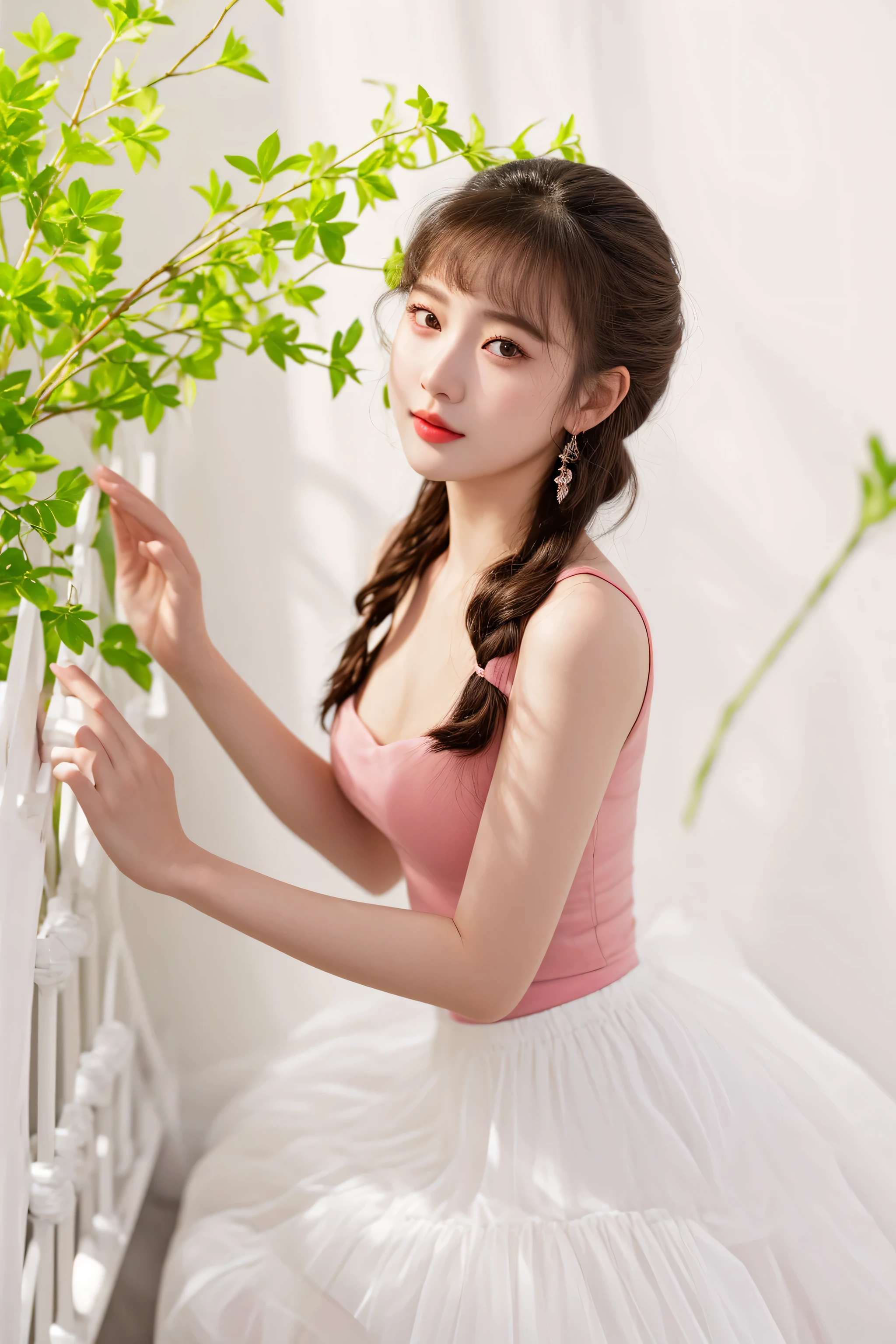 il y a une femme en jupe blanche et haut rose, Magnifique jeune femme coréenne, a jolie jeune femme, beautiful young korean woman, a jeune femme asiatique, jeune et jolie fille, young fille asiatique, jolie jeune femme, beautiful south korean woman, fille asiatique, young pale and cute asian face, Korean girl, pretty elegant pose, photo attrayante, jeune femme asiatique, chinoise