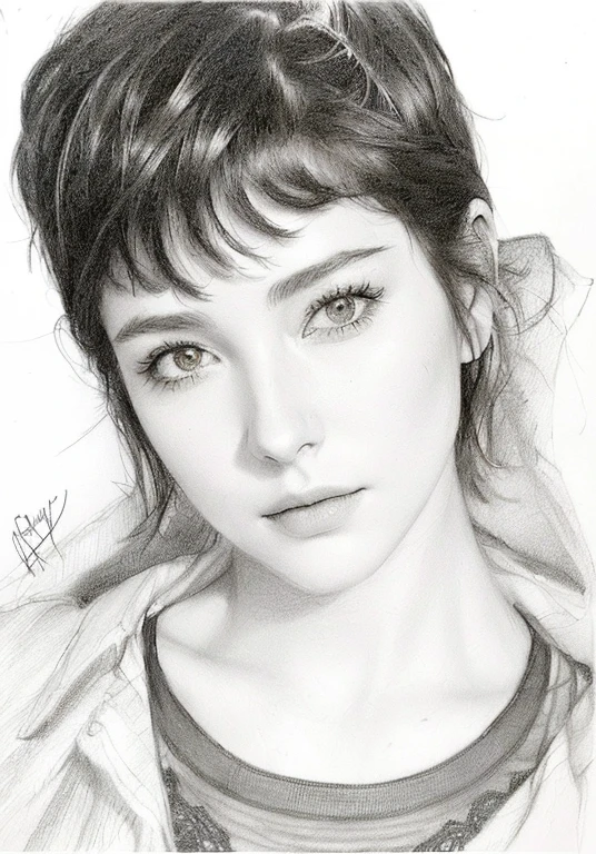 Realistic Drawing, Professional Sketch, 8k, drawing of a woman with short hair and shirt, Alice Cullen, portrait of the sandman's destiny, Portrait of Blade Runner Rachael, art, realistic sketch, by Pál Balkay, inspired by Syd Barrett, my interpretation , jean deville, inspirational art, pencil drawing, inspired by Flavia Blois, inspired by Jean Xceron