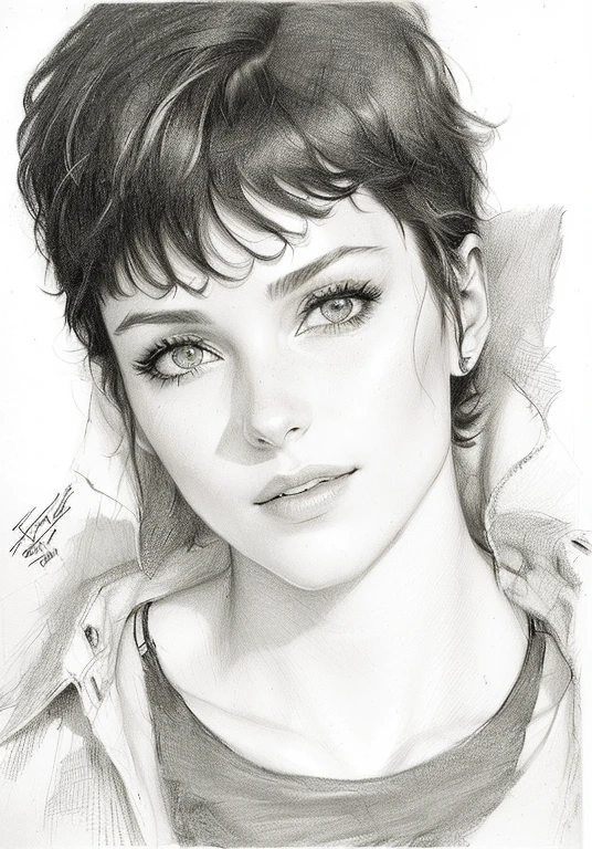 Realistic Drawing, Professional Sketch, 8k, drawing of a woman with short hair and shirt, Alice Cullen, portrait of the sandman's destiny, Portrait of Blade Runner Rachael, art, realistic sketch, by Pál Balkay, inspired by Syd Barrett, my interpretation , jean deville, inspirational art, pencil drawing, inspired by Flavia Blois, inspired by Jean Xceron