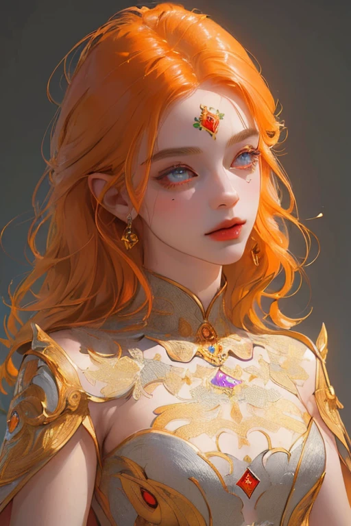 ultra-detailed,(((masterpiece))), (((highest quality: 1.4))), ((Super detailed: 1.4)) , An extremely detailed gouache painting of a tiefling woman, Gorgeous exotic features, Bright amber eyes:1.5, Orange Hair, Highly detailed facial features, Expressive Face, Detailed Texture, White skin, Tattoo, Natural Skin Shader, Volumetric, Warm shades beneath her skin, Ultra-high resolution,symmetrical eyes, beautiful eyes
