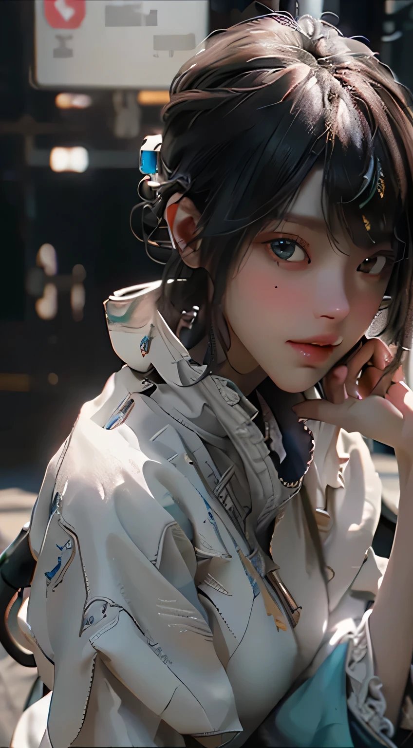 ((Best quality)), ((masterpiece)), (detailed:1.4), 3D, an image of a beautiful cyberpunk female,HDR (High Dynamic Range),Ray Tracing,NVIDIA RTX,Super-Resolution,Unreal 5,Subsurface scattering,PBR Texturing,Post-processing,Anisotropic Filtering,Depth-of-field,Maximum clarity and sharpness,Multi-layered textures,Albedo and Specular maps,Surface shading,Accurate simulation of light-material interaction,Perfect proportions,Octane Render,Two-tone lighting,Wide aperture,Low ISO,White balance,Rule of thirds,8K RAW,