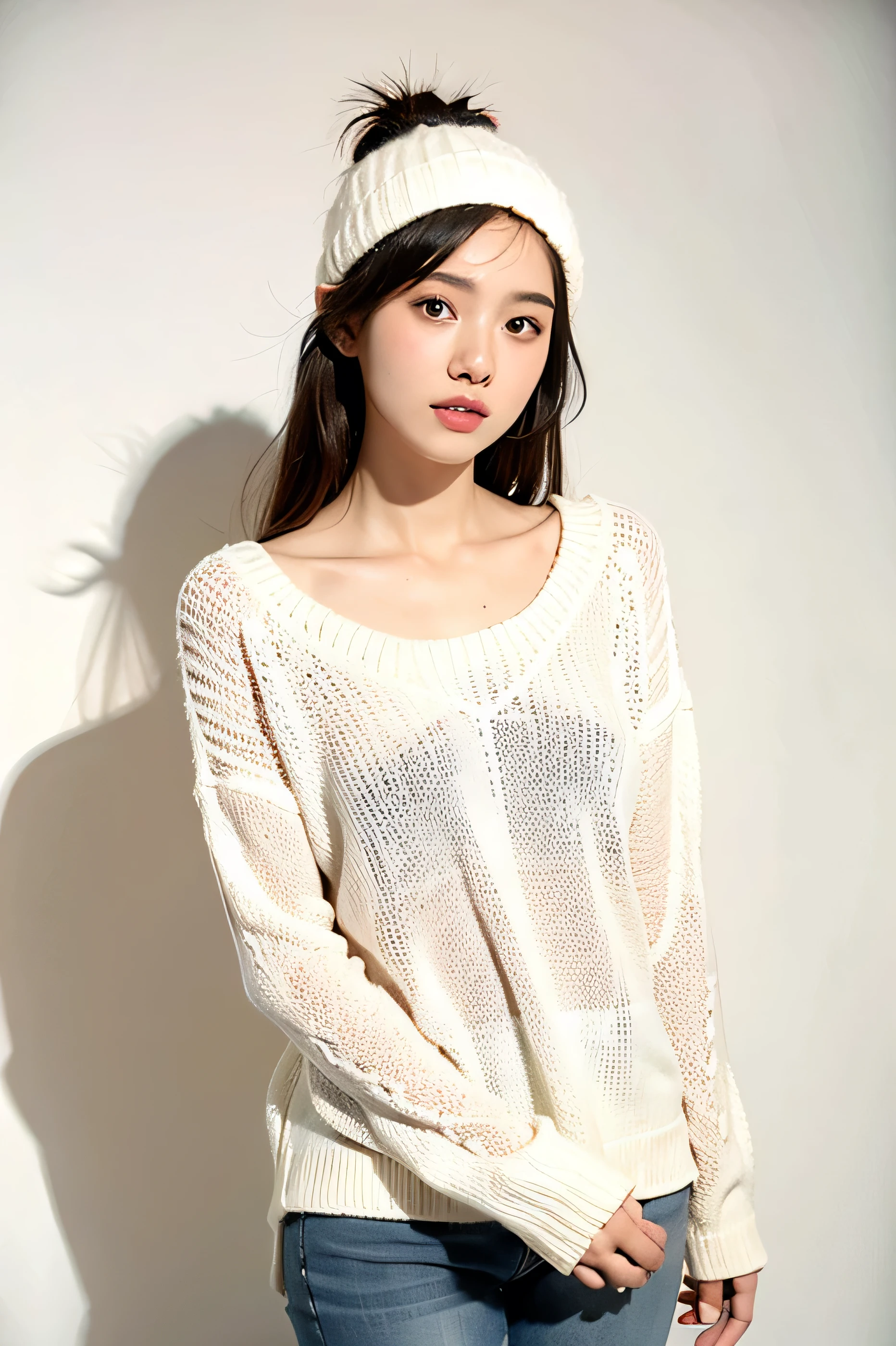 One girl,sweater,White Background,