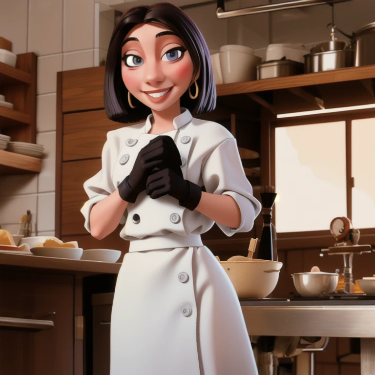 colettetatou , Mulher ,  chef naked, black gloves, gun, smile