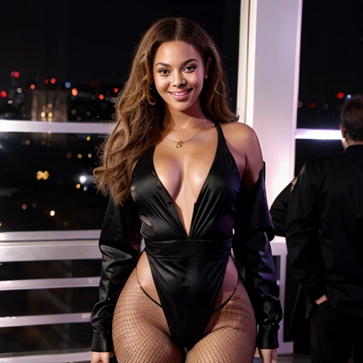 Beyonce dressed in sensual clothes and smiling