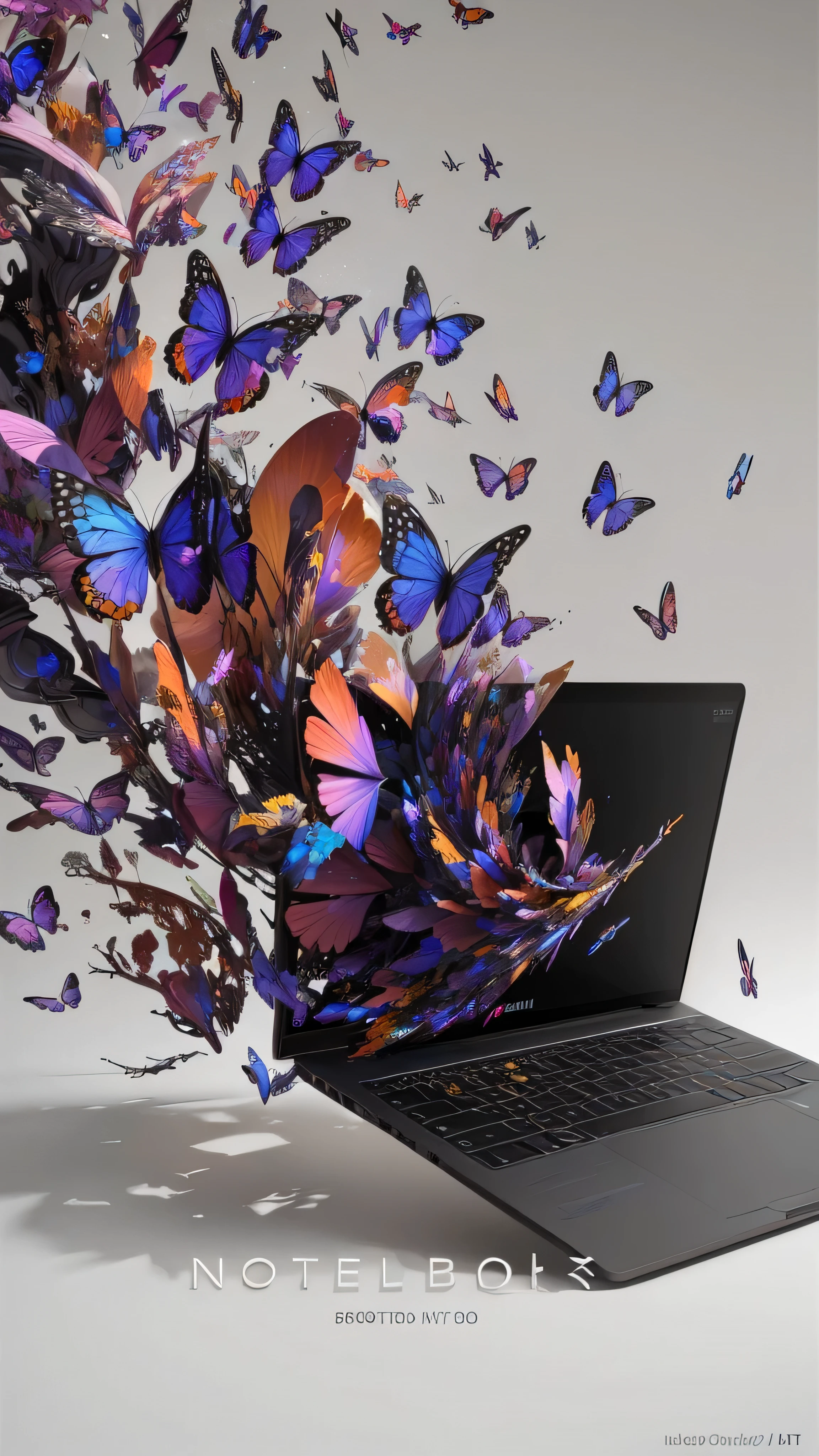 borboletas flying out of a laptop computer screen with a white background, hyper real rendering, borboletas flying, projeto fractal, digital art rendering, Arte Digital 8K, arte digital 8k, pintura digital complexa, arte digital altamente detalhada, borboletas, 8k octae render photo, arte 3d digital detalhada, dispositivo completo, technological art, arte digital 4k