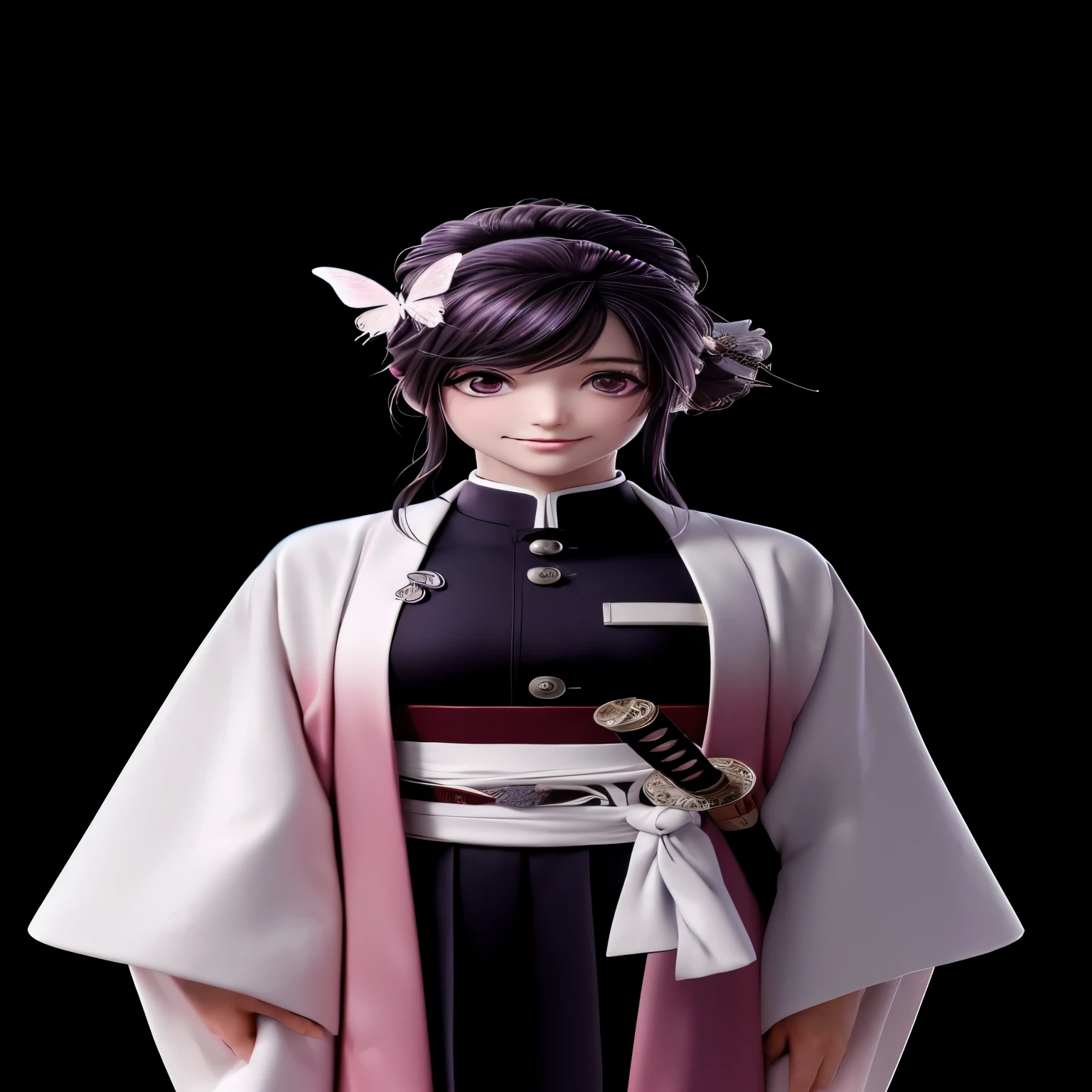 Arabian style image of a woman in a kimono with butterflies in her hair, Highly detailed characters, render of a cute 3d anime girl, Anime-style 3D, Photorealistic anime girl rendering, Anime characters, April Rendering, Smooth anime CG art, 3d anime girl, 8K Portrait Rendering, Katana Zero video game characters