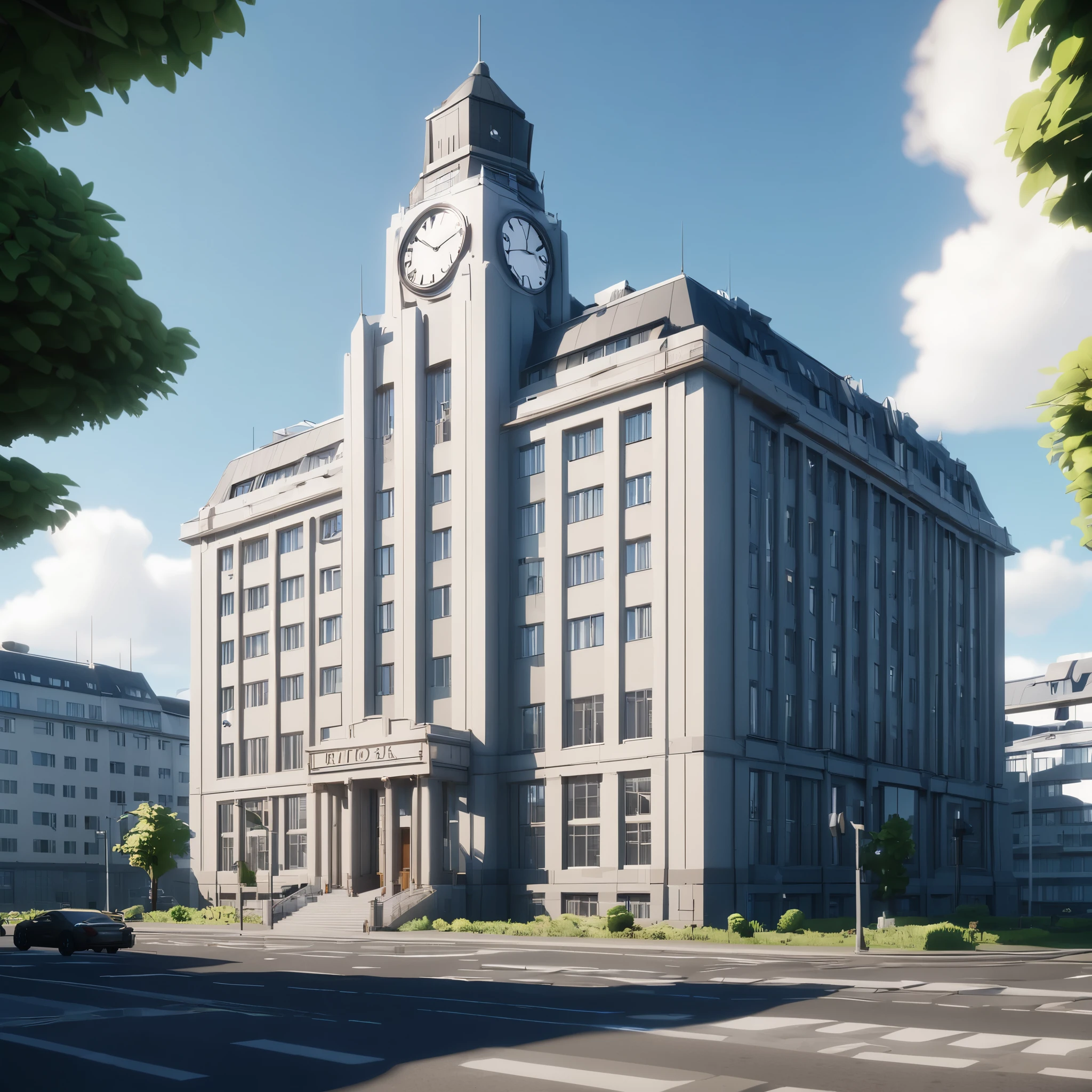 a large building with a clock on top of it, unreal engine character art, art deco borders, by Uwe Wittwer, roblox avatar, classified government archive, style of zootopia, helsinki, avetetsuya studios, reykjavik, cg architects, by Hendrik van Steenwijk I