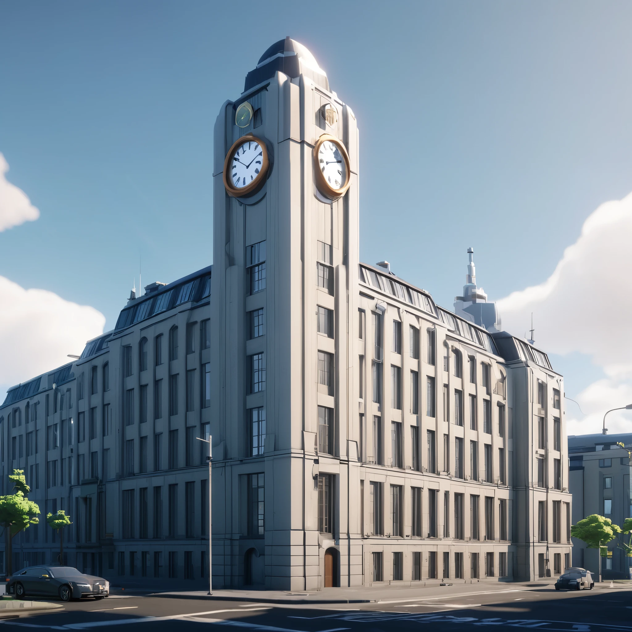 a large building with a clock on top of it, unreal engine character art, art deco borders, by Uwe Wittwer, roblox avatar, classified government archive, style of zootopia, helsinki, avetetsuya studios, reykjavik, cg architects, by Hendrik van Steenwijk I