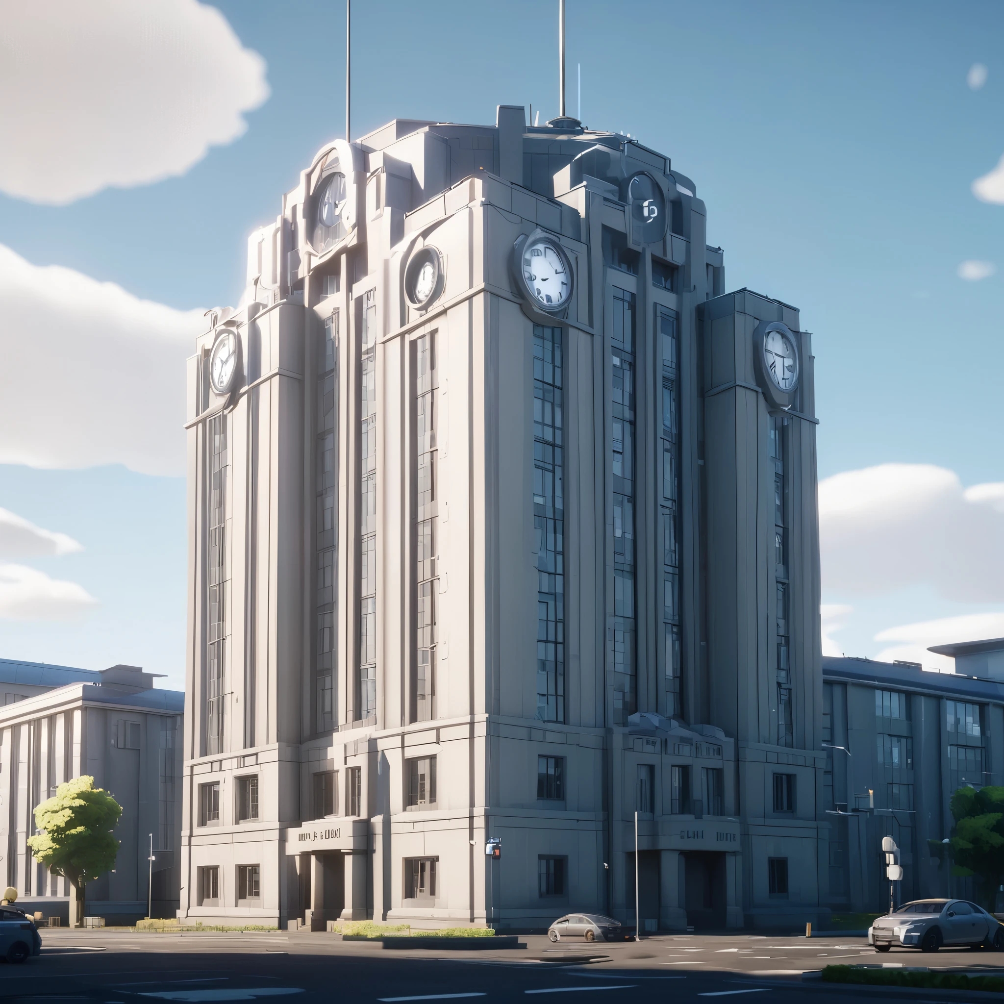 a large building with a clock on top of it, unreal engine character art, art deco borders, by Uwe Wittwer, roblox avatar, classified government archive, style of zootopia, helsinki, avetetsuya studios, reykjavik, cg architects, by Hendrik van Steenwijk I