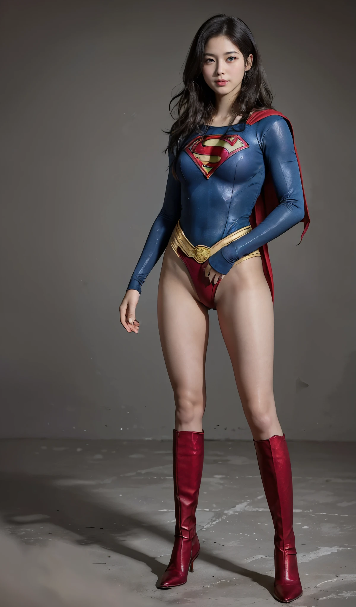 No background、(((Beautiful legs in black tights.)))、(((Legally express the beauty of your smile)))、((((Make the most of your original images)))、(((Body-hugging Supergirl costume)))、(((Supergirl Costume)))、(((Beautiful short hair)))、(((She is winking cutely.)))、(((Please wear black tights....、Wear red boots)))、((Best image quality、8k))、((highest quality、8k、masterpiece:1.3))、(((Preserve background )))、Sharp focus:1.2、Beautiful woman with perfect figure:1.4、Slim Abs:1.2、Wet body:1.5、Highly detailed face and skin texture、8k