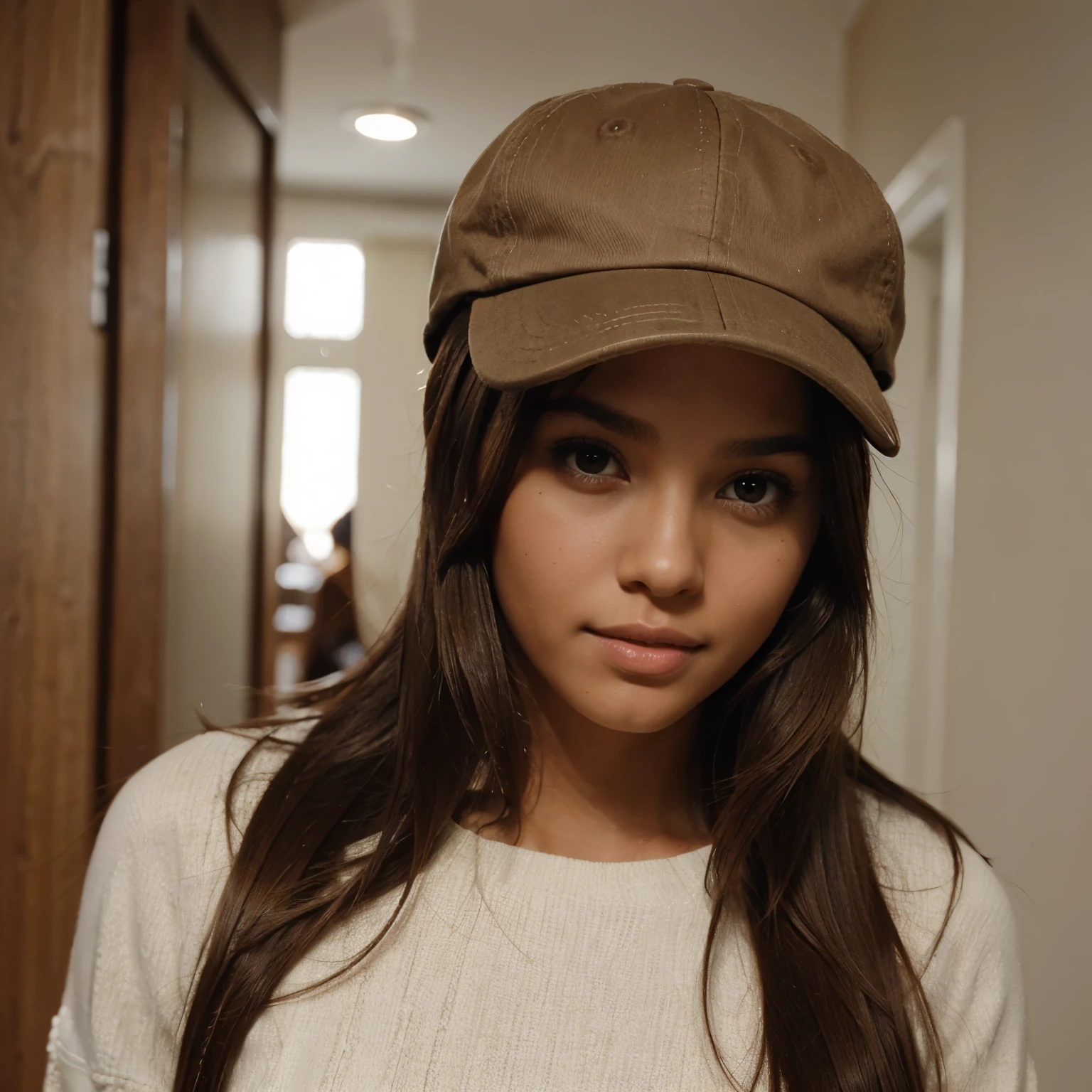 Girl Brown Skin hair Brown with cap