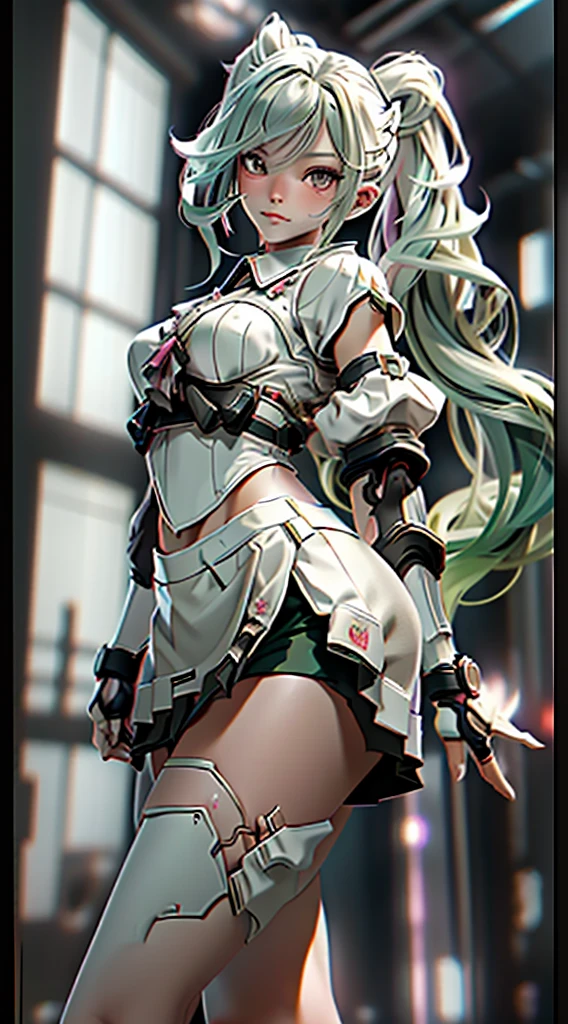 Highest image quality, outstanding details, ultra-high resolution, (realism: 1.4), the best illustration, favor details, highly condensed 1girl, with a delicate and beautiful face, dressed in a black and green mecha, wearing a mecha helmet, holding a directional controller, riding on a motorcycle, the background is a high-tech lighting scene of the future city.