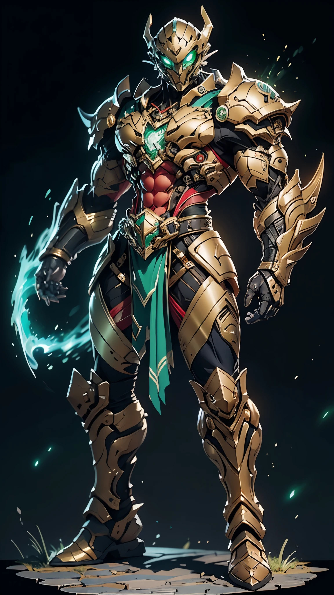 A man wearing a full-face helmet, a fantasy-style biotech armored combat suit, green eyes, (a composite layered chest armor), fully enclosed shoulder guards, matching arm and leg guards, the belt is adorned with 666 mark, (the color scheme is primarily red with yellow and white accents), the design balances heavy with agility, a high-tech bio-mecha armor, (Armor Concept Inspired by Demon, stand on the top of a skyscraper in a futuristic sci-fi city), this character embodies a finely crafted fantasy-surreal style armored hero in anime style, exquisite and mature manga art style, (battle damage, element, plasma, energy, the armor glows), ((male:1.5)), metallic, real texture material, dramatic, high definition, best quality, highres, ultra-detailed, ultra-fine painting, extremely delicate, professional, perfect body proportions, golden ratio, anatomically correct, symmetrical face, extremely detailed eyes and face, high quality eyes, creativity, RAW photo, UHD, 32k, Natural light, cinematic lighting, masterpiece-anatomy-perfect, masterpiece:1.5