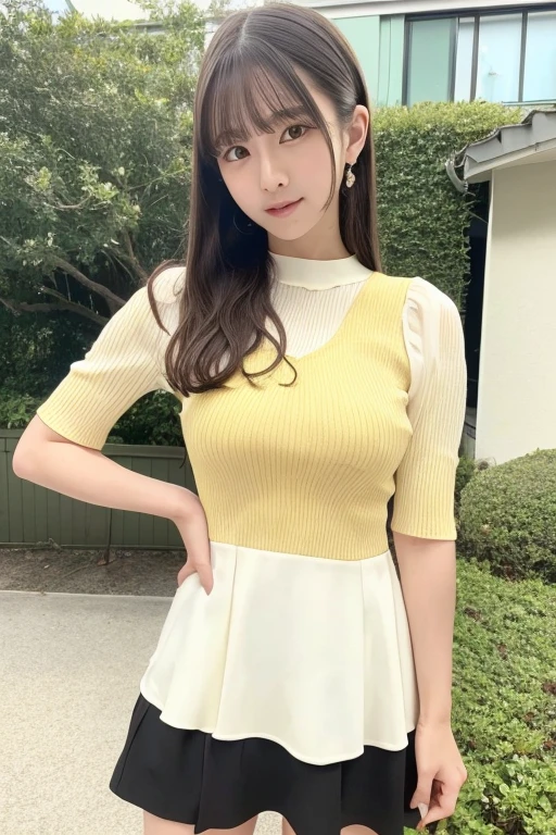 Black Mini Skirt　Skirts should be shortened　Gravure idol pose　Hotel　Not a yellow dress　White clothes　high resolution　Not too small bust