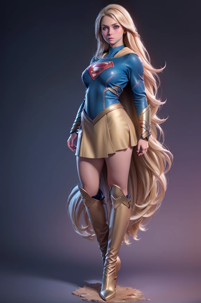 (8K, Best Quality, Photorealistic, masutepiece:1.2), super girl, Blue eyes, Blonde hair, Long hair, Cape, Superhero, Skirt, long boots, (Blonde girl:1.5), (Breast Focus:1.2), (Realistic:1.2), (Far View: 1.2), (Realism), (masutepiece:1.2), (Best Quality), (ultra-detailliert), (8K, 4K, Convoluted), (full body Esbian:1.5), (85 mm), light Particle, Lighting, (Highly detailed:1.2), (Detailed face:1.2), (gradients), SFW, Colorful, (Detailed eyes:1.2), (Detailed background), (Dynamic Angle:1.2), (Dynamic Pose:1.2), (rule of third_Composition:1.3), (Line of action:1.2), Wide Shot, Daylight, Solo.