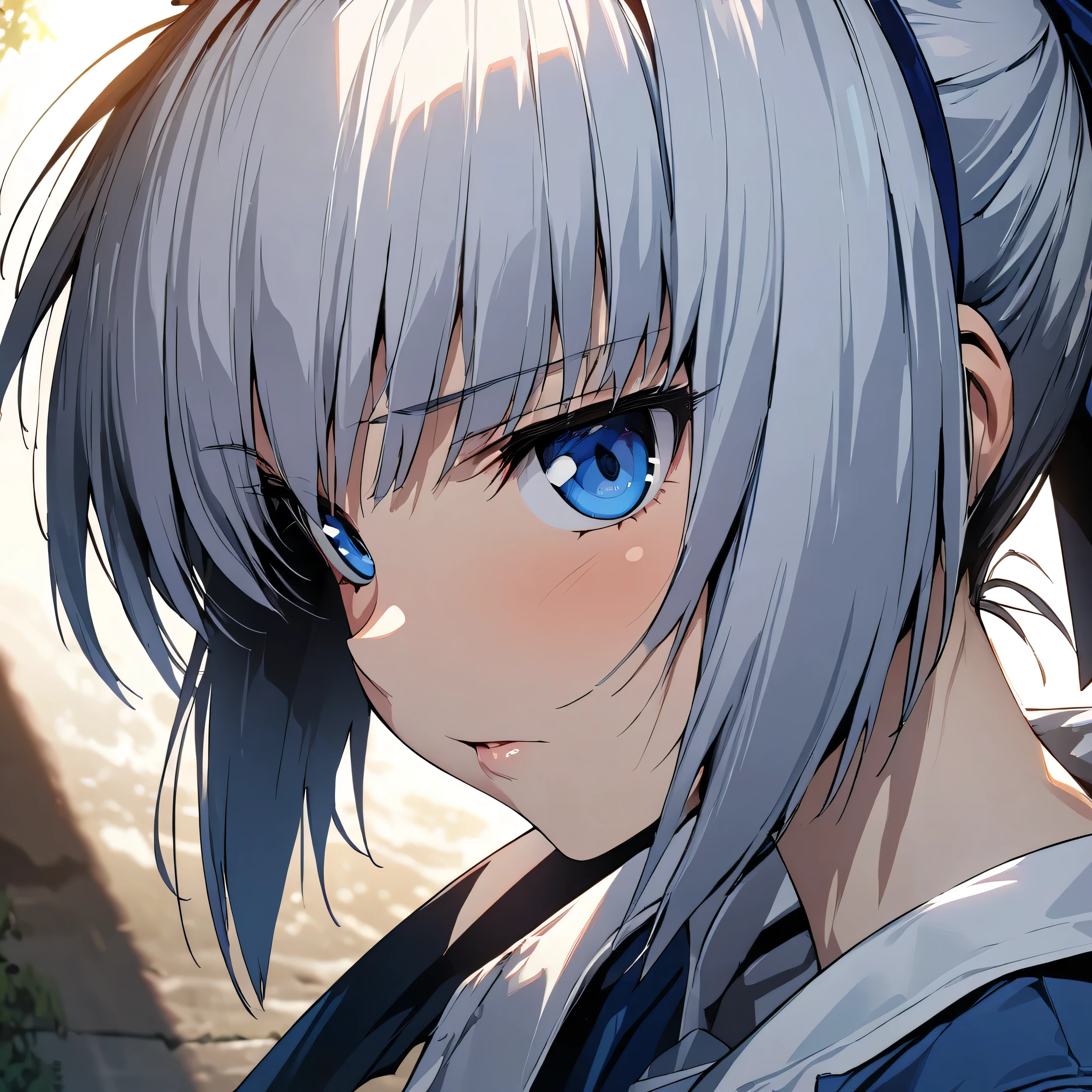 (masterpiece),(best quality),(Extremely detailed),(Best Illustration),(The best shadow),(absurd),(Detailed background),(very beautiful), Mina Majikina, Silver Hair, blue eyes, portrait, Close-up view,