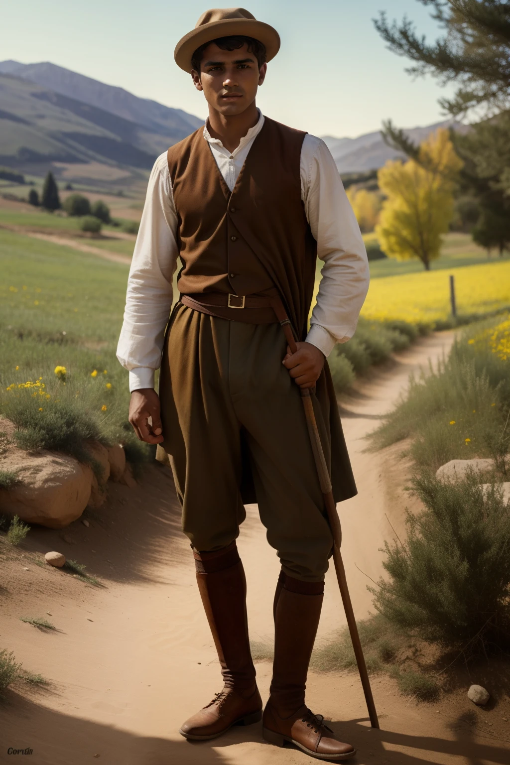 Spain, 1910. young man shepherd, ((colorful))