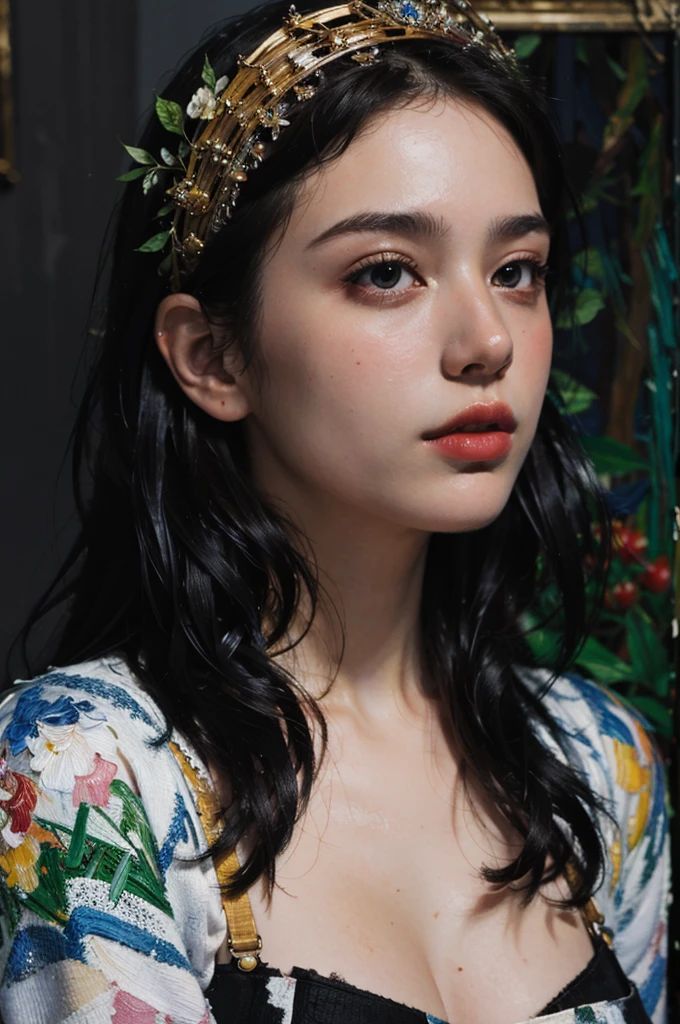 (masterpiece, top quality, best quality,8k,17 years old girl,ultra detailed,raw photo:1.5),(photorealistic:1.4), PerfectNwsjMajic, , Surrealism, UHD, ccurate, Super detail, textured skin, High detail, Best quality, dynamic angle, (high nose,White skin),[Beautiful eyes],[flat chest:large breasts:0.5],(1girl),(good anatomy:0.5)),(Oil painting: 1.5),

\\

A woman with long black straight hair,(cocotte dress,france), (a detailed painting: 0.353), (Gothic art: 0.106)