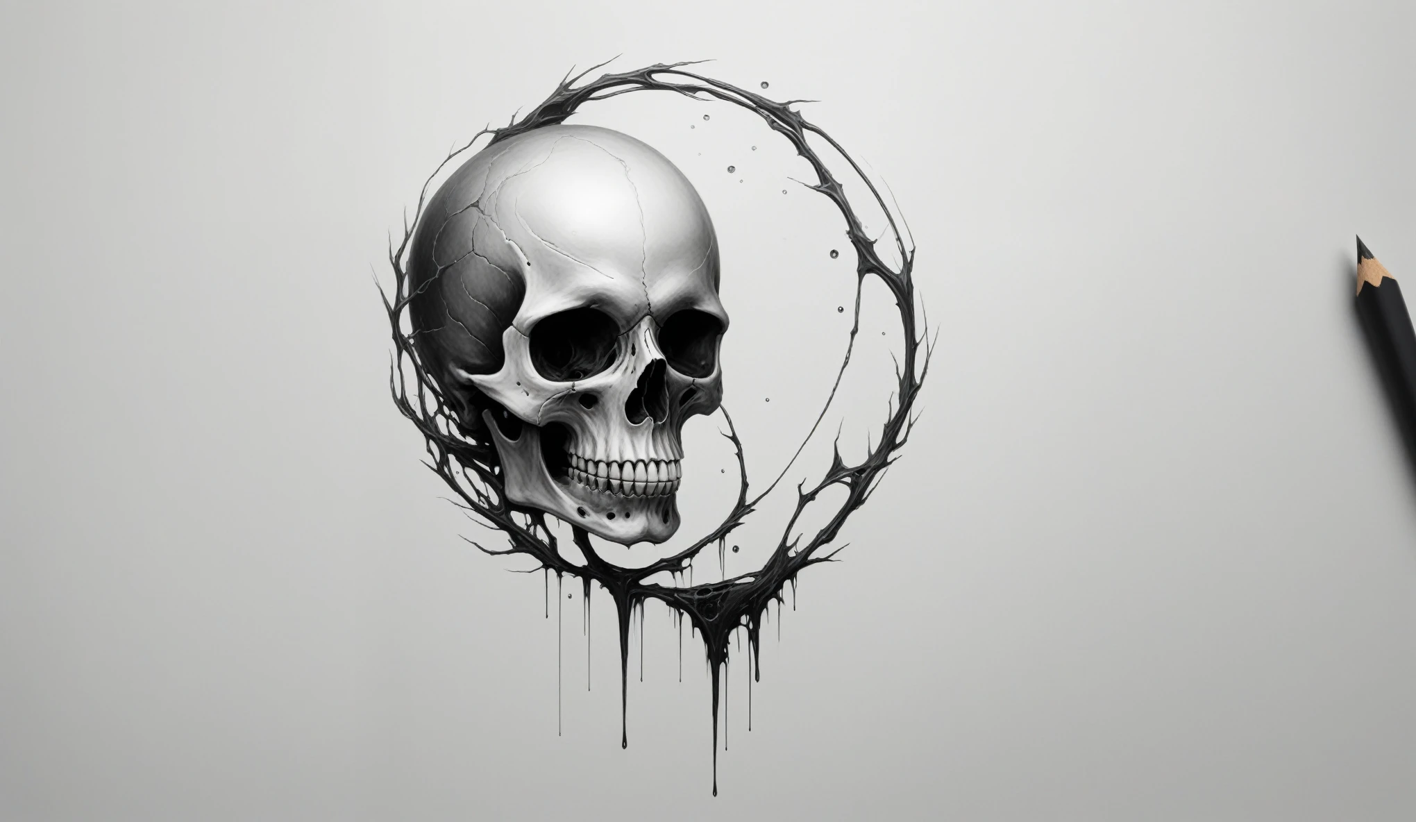 Create a simple and elegant radioactiv witch's skeleton logo,wendigo,flow, shedding graphite tears. The design should convey a strong sense of sadness and melancholy, using a minimalist approach with clear lines and using only black, nicola samori,ben templsmith,Irina Yermolova,graphite art