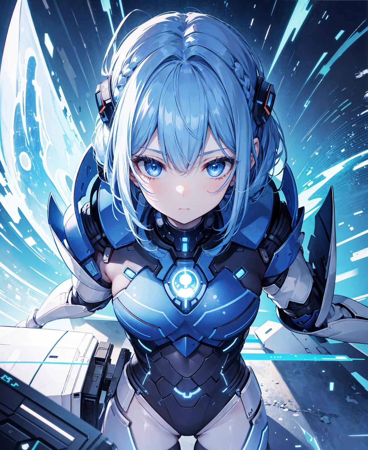 8k, highest quality, (real:1.4), Original photo, 1 girl, Asari Hair, Biological Amplifier, refined armor, posture: Peace talks between warring factions, smart blue eyes
