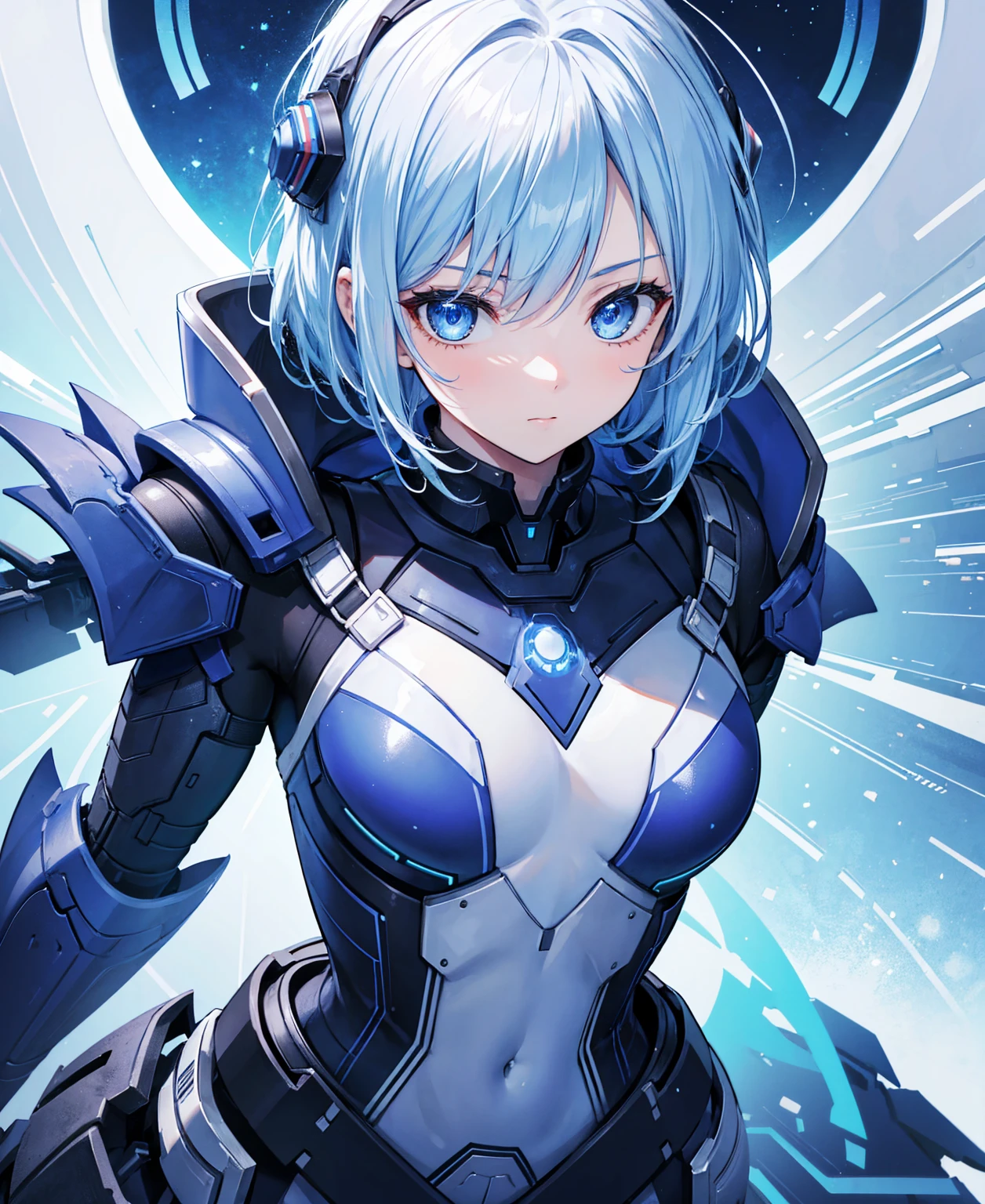 8k, highest quality, (real:1.4), Original photo, 1 girl, Asari Hair, Biological Amplifier, refined armor, posture: Peace talks between warring factions, smart blue eyes
