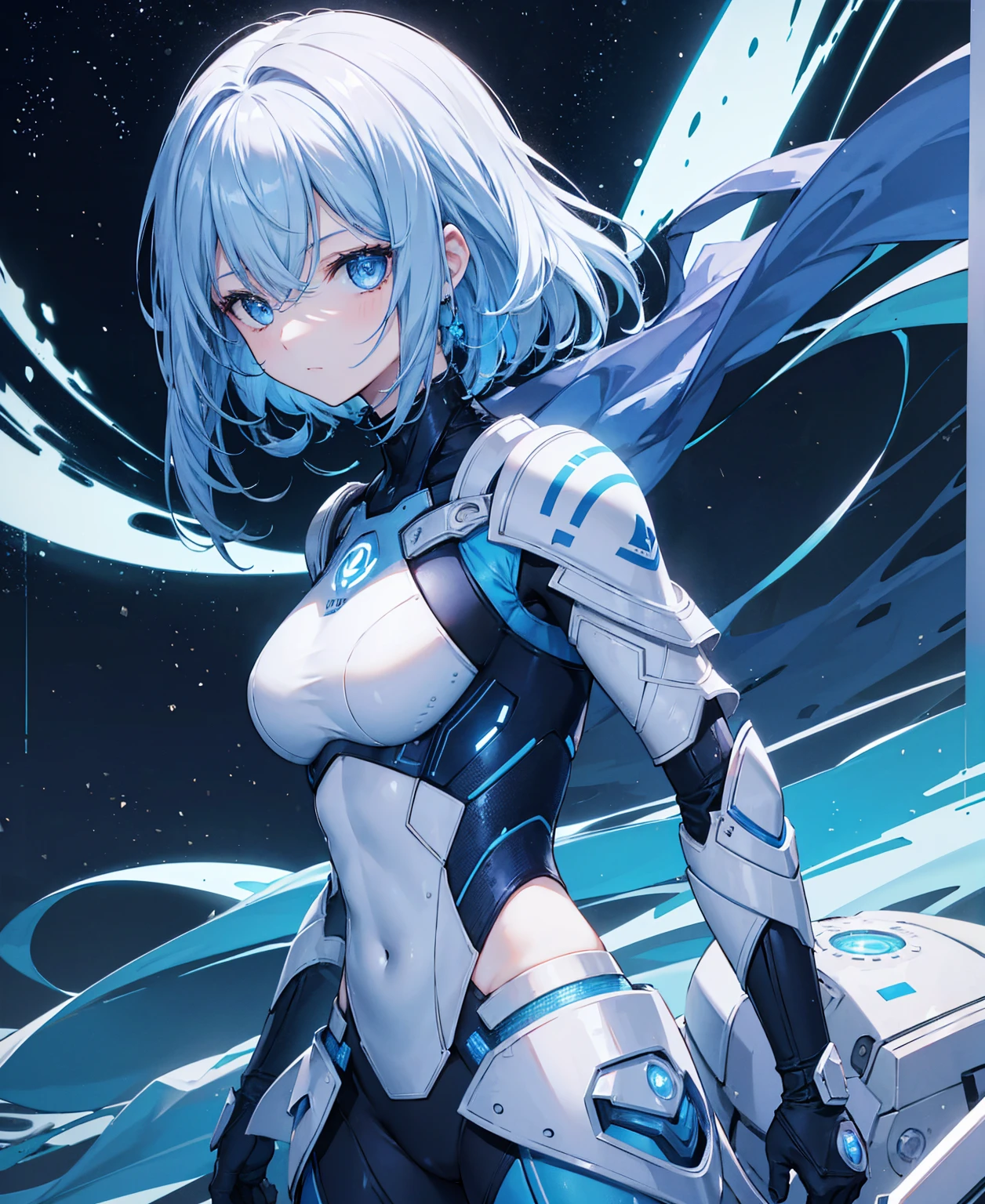 8k, highest quality, (real:1.4), Original photo, 1 girl, Asari Hair, Biological Amplifier, refined armor, posture: Peace talks between warring factions, smart blue eyes