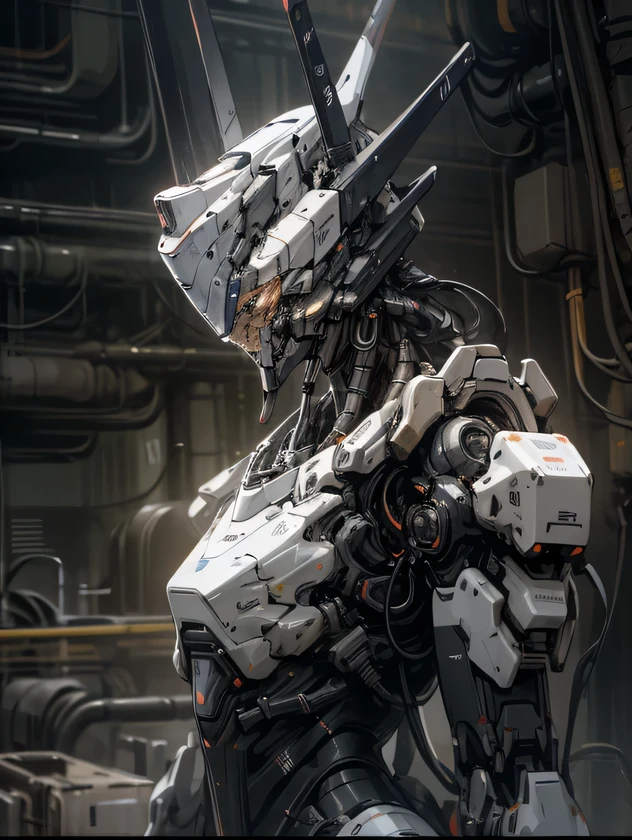 (Cyber theme:1.4),((masterpiece)), (best quality),extremely details photography, unity 8k wallpaper, concept art,robot,realistic,mecha,upper body,dynamic angle,Cybernetic factory. Capture the mesmerizing beauty of a factory where advanced cybernetic systems and robotics intertwine.