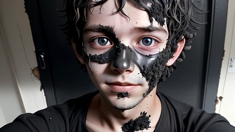 Selfie of science-loving boy covered in soot after explosion