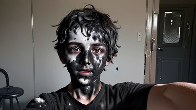 Selfie of science-loving boy covered in soot after explosion
